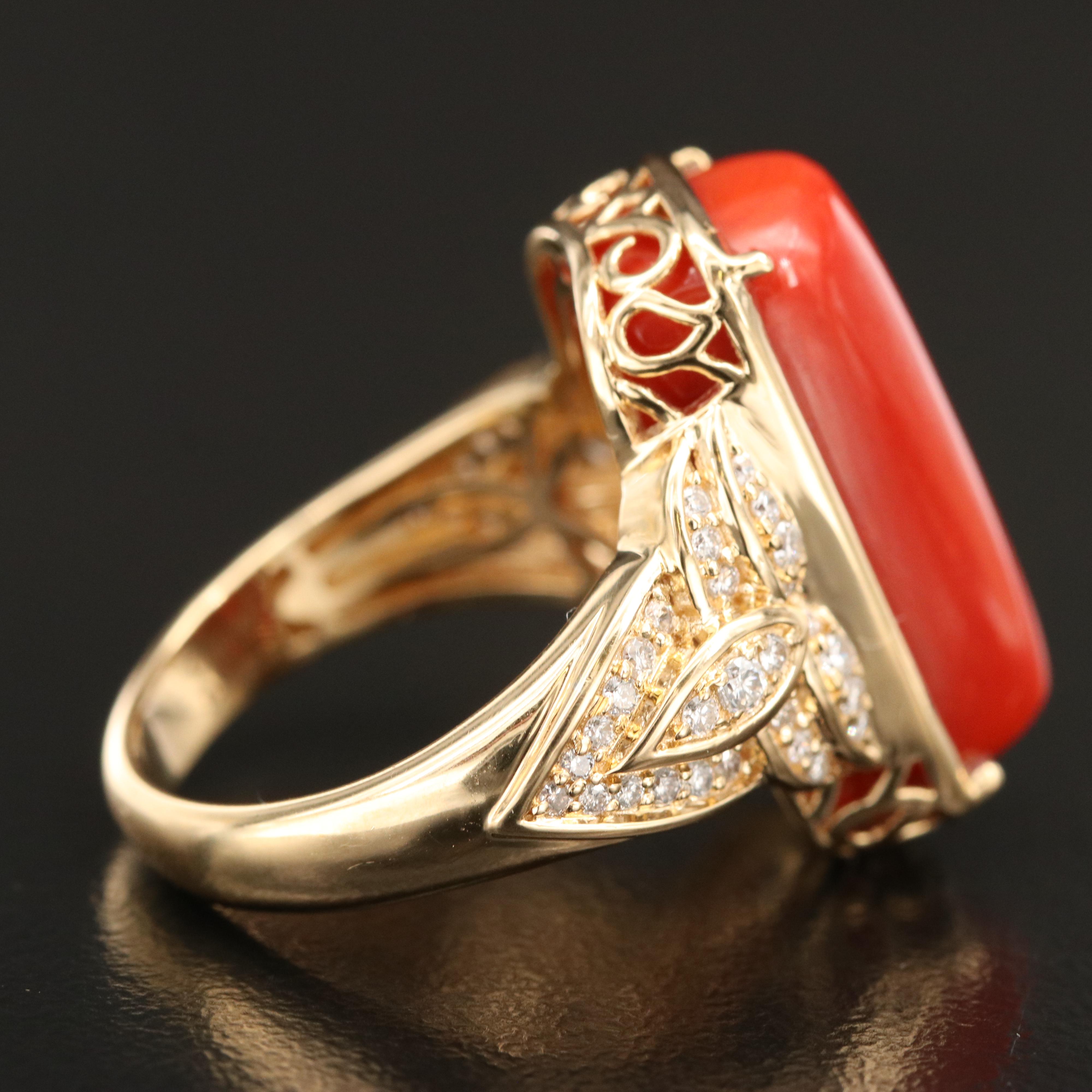 Chromia Jewelry 18K Coral and Diamond Ring