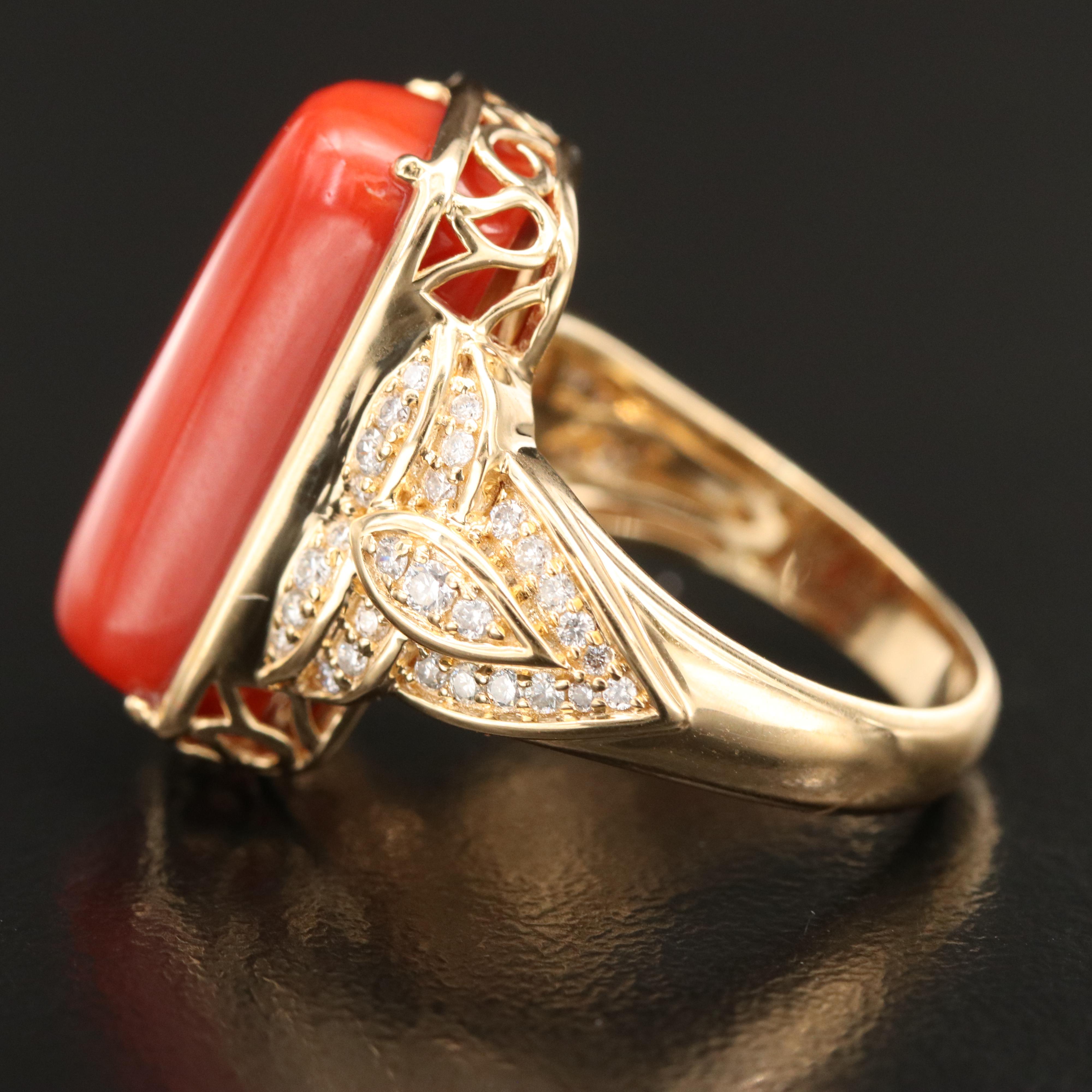 Chromia Jewelry 18K Coral and Diamond Ring