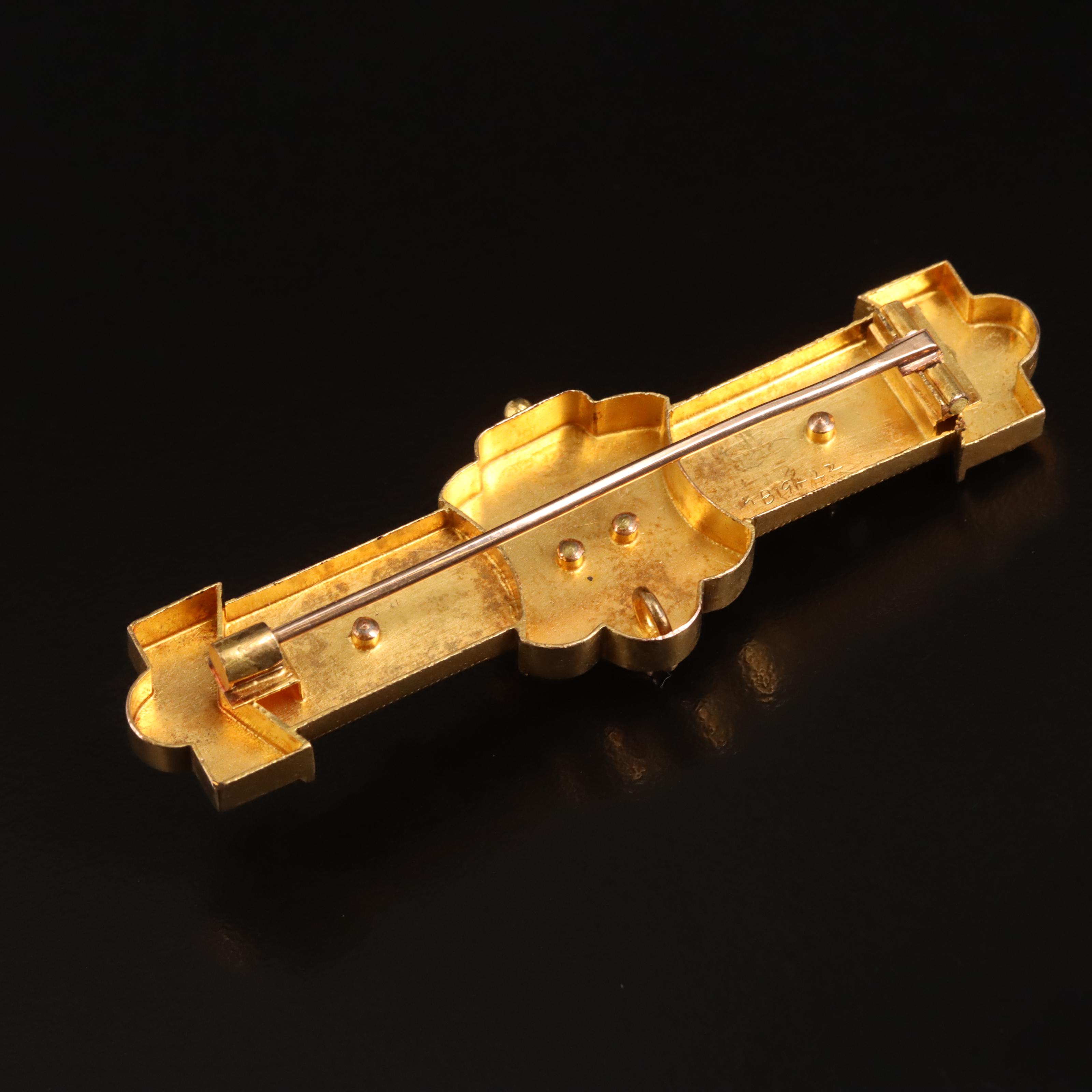 Victorian 14K Turquoise and Seed Pearl Brooch