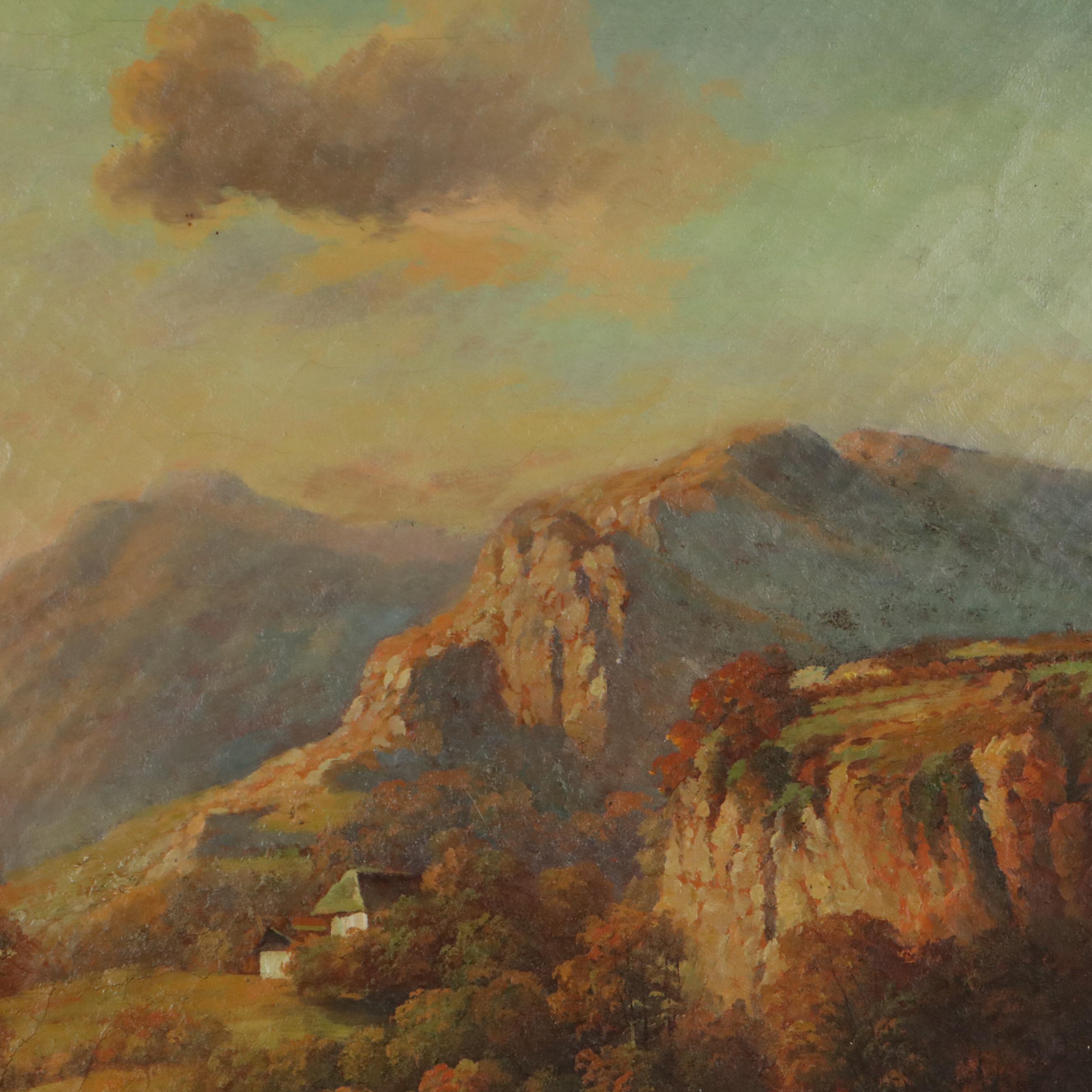 Romantic Landscape Oil Painting of Waterfall