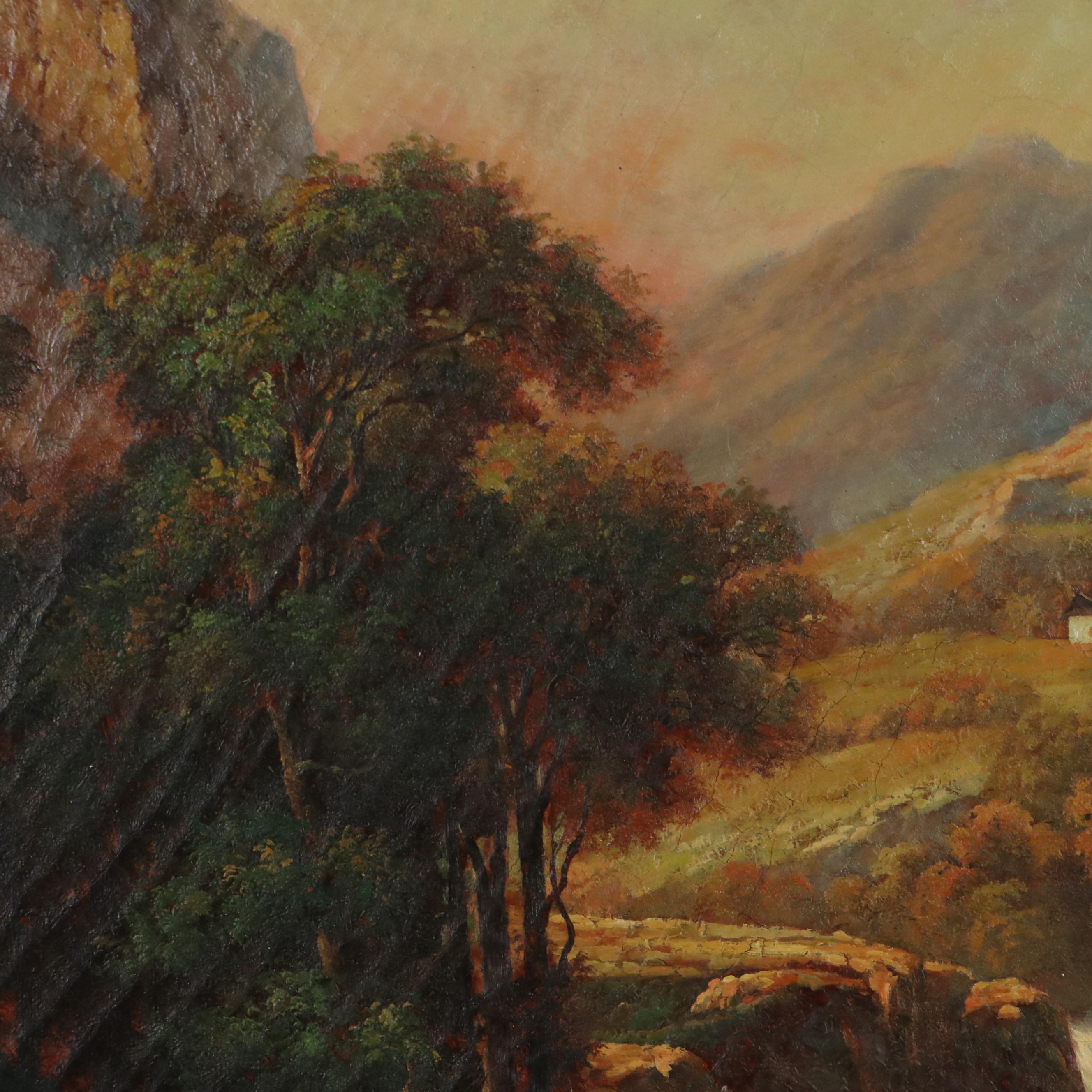 Romantic Landscape Oil Painting of Waterfall