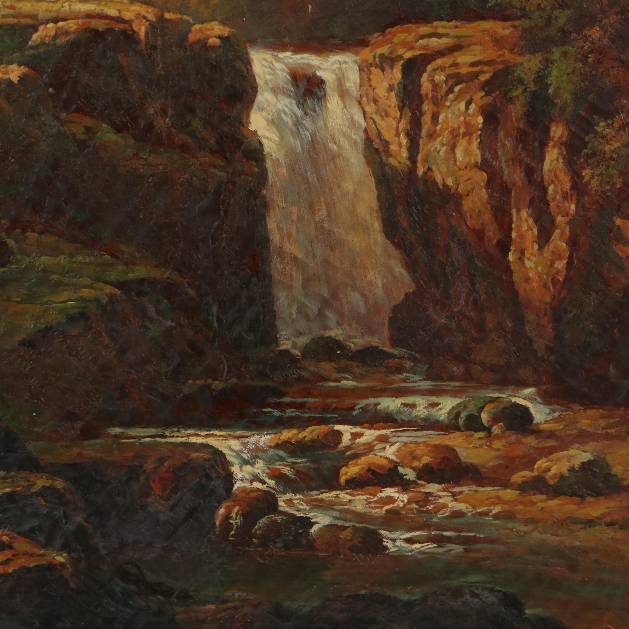 Romantic Landscape Oil Painting of Waterfall