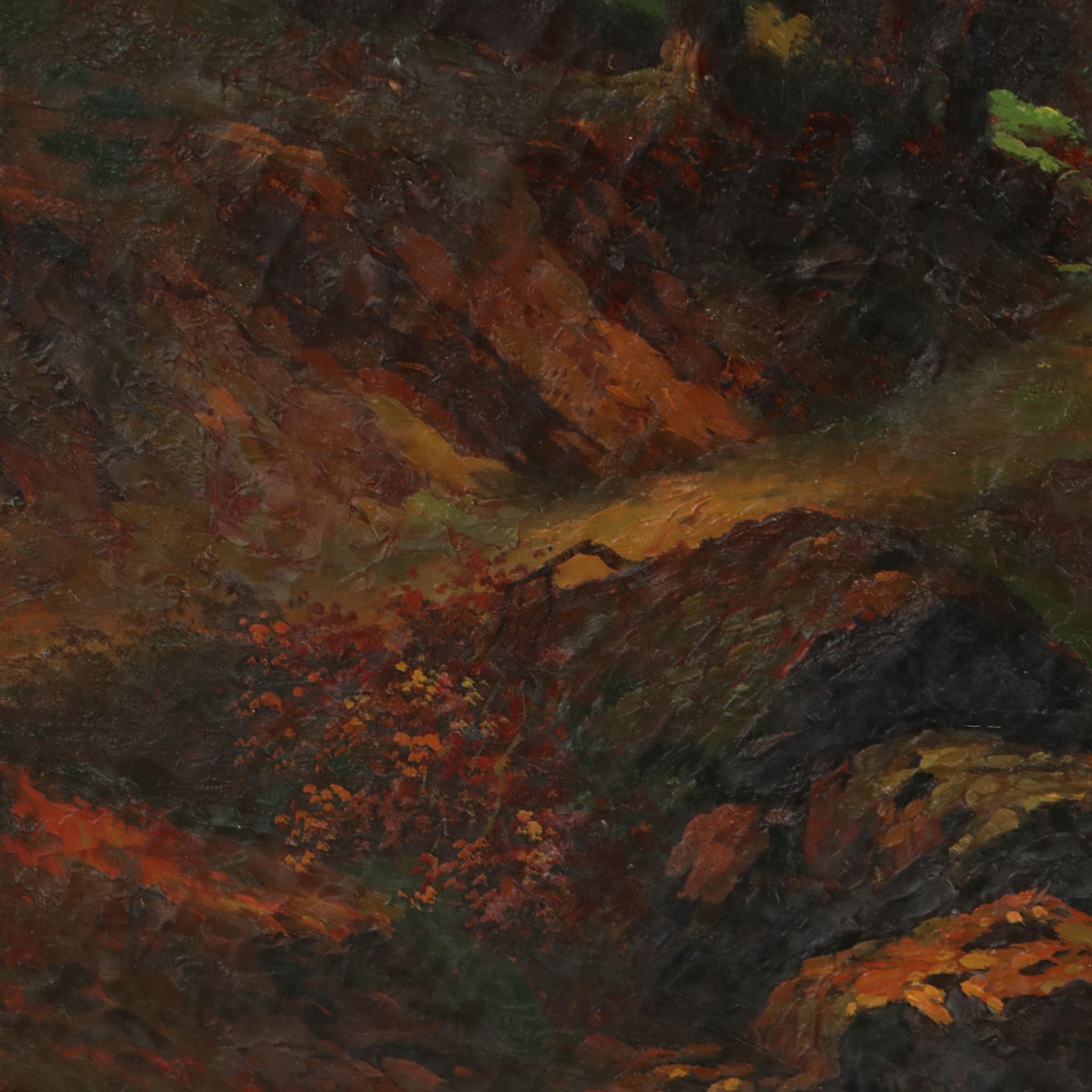 Romantic Landscape Oil Painting of Waterfall