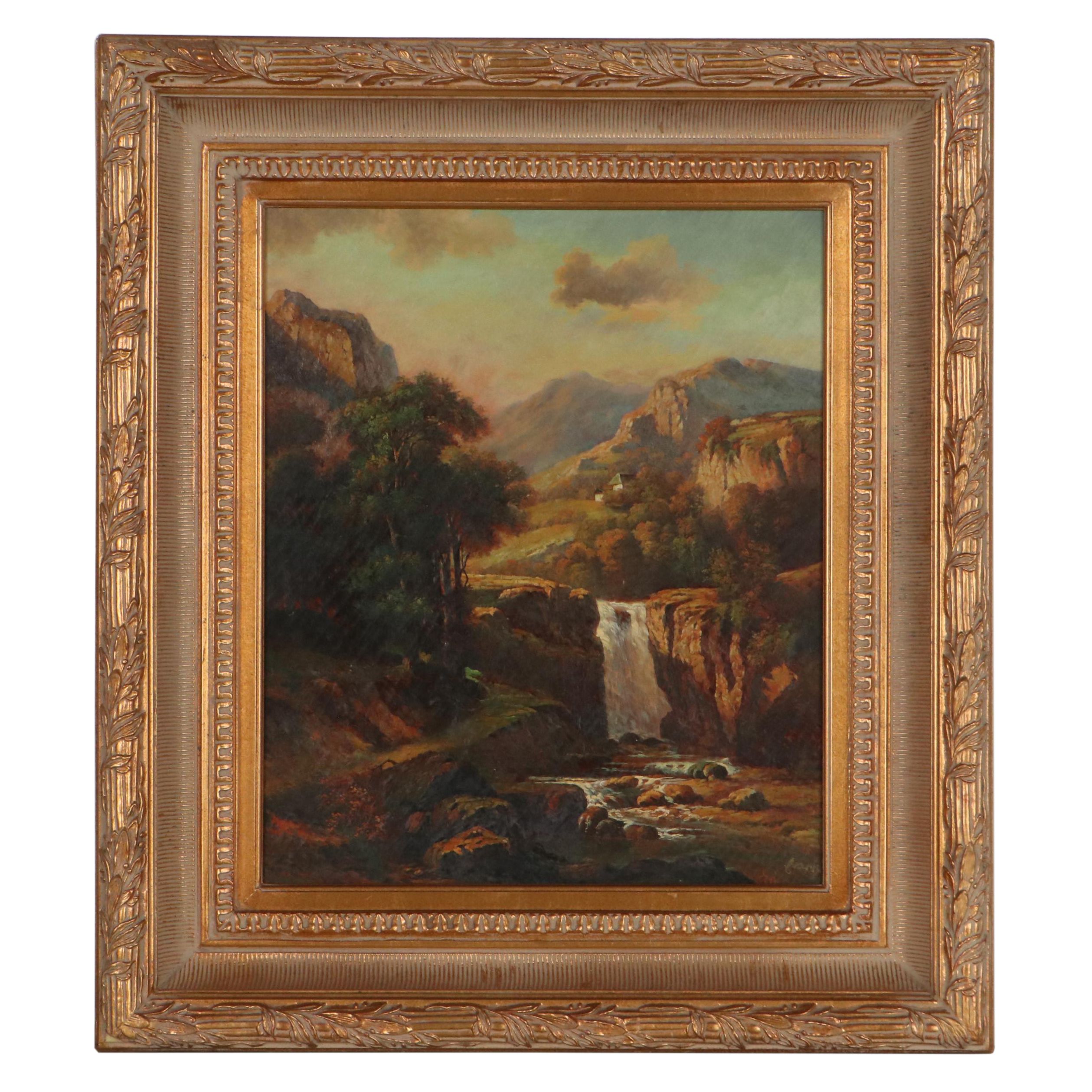 Romantic Landscape Oil Painting of Waterfall