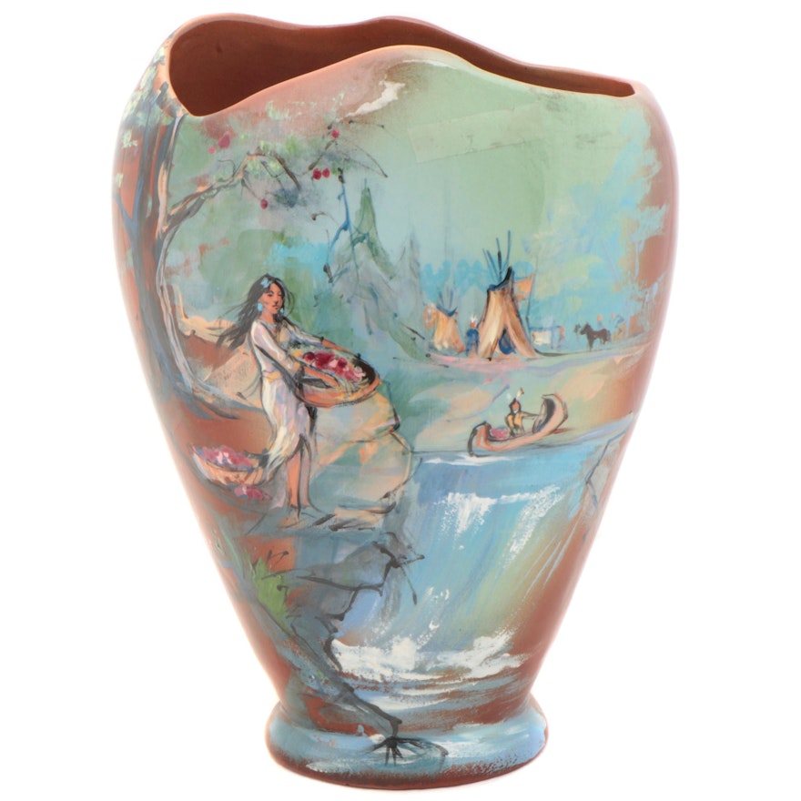 Rick Wisecarver Hand-Painted Wihoa Earthenware Vase, 1989