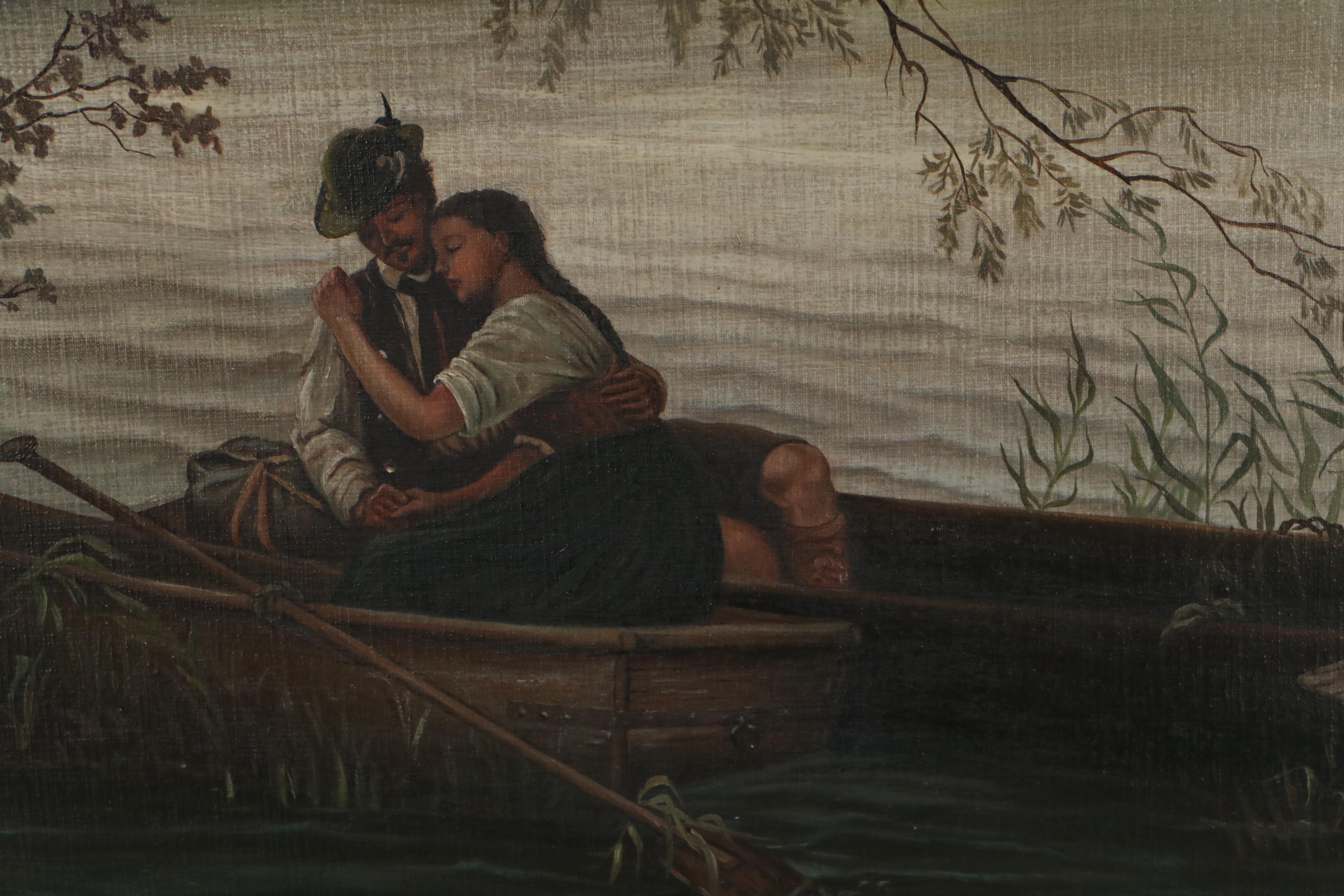 G. Martelli Oil Painting of Couple in Rowboat, 1933