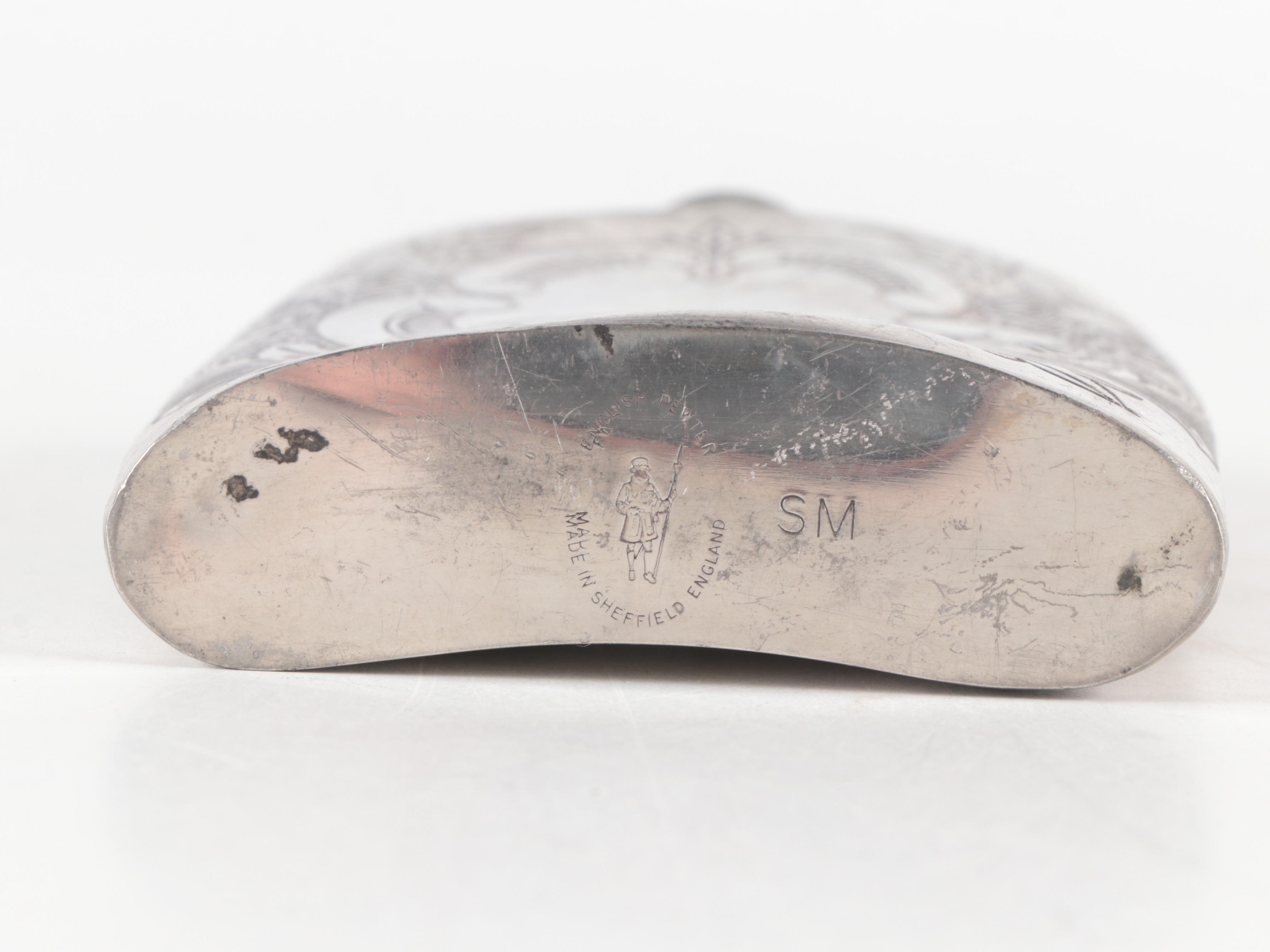 Sheffield English Pewter Chased Flask with German 1927 Famous Landmark Calendar