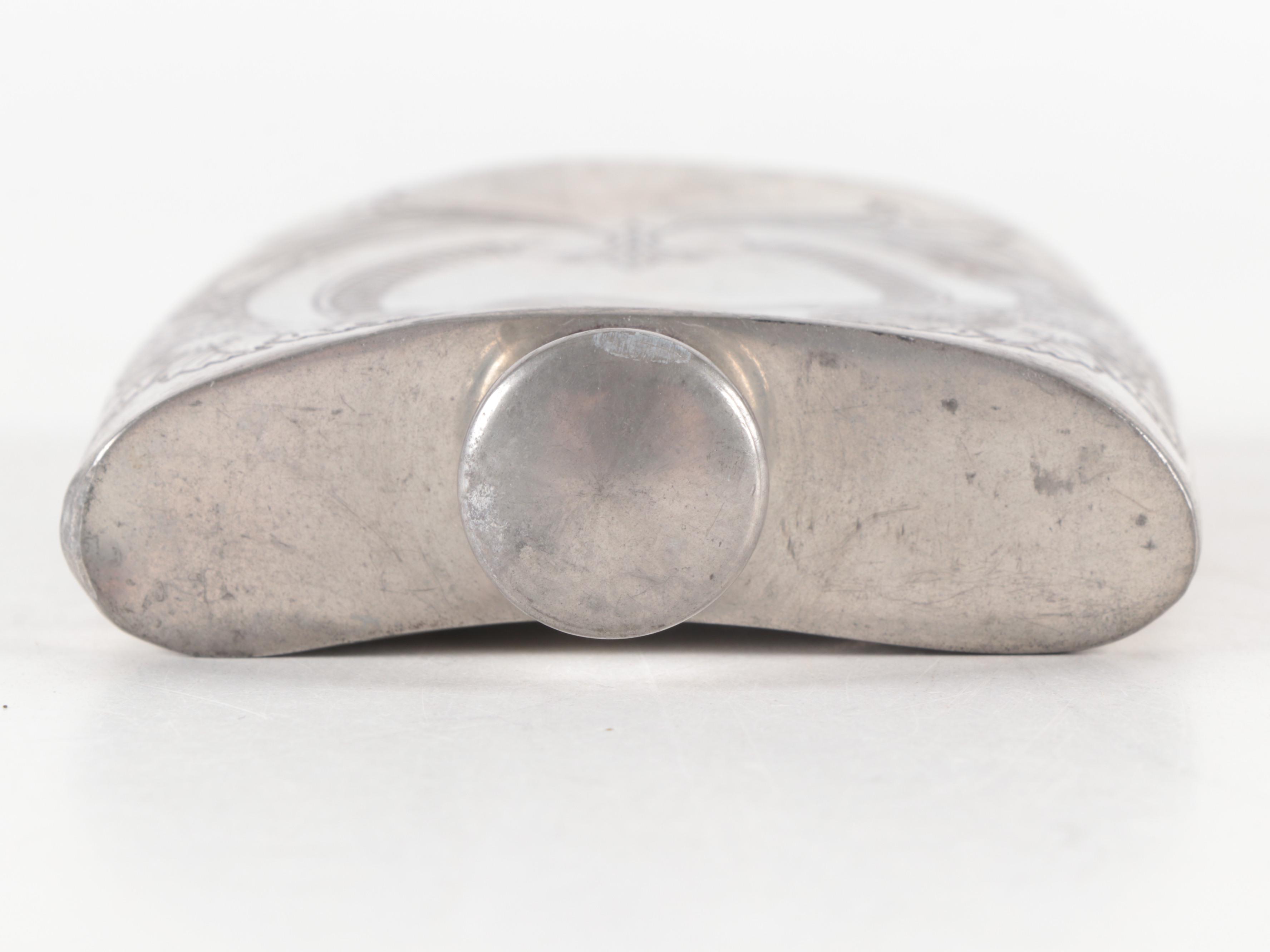 Sheffield English Pewter Chased Flask with German 1927 Famous Landmark Calendar