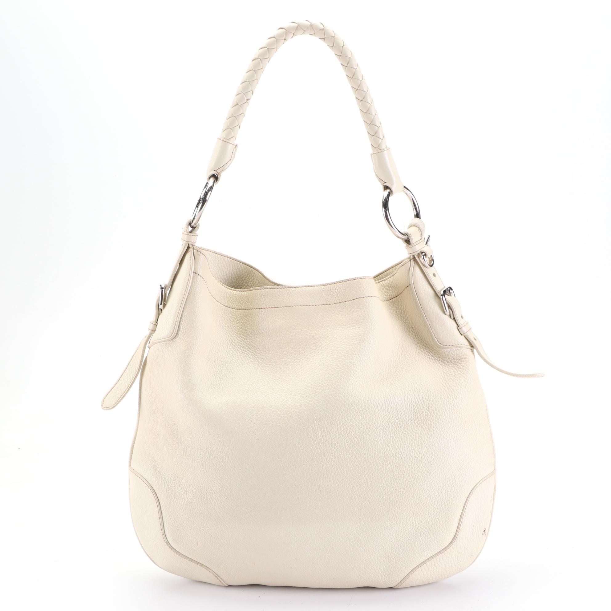 Prada Hobo Bag in Off-White Grained Leather