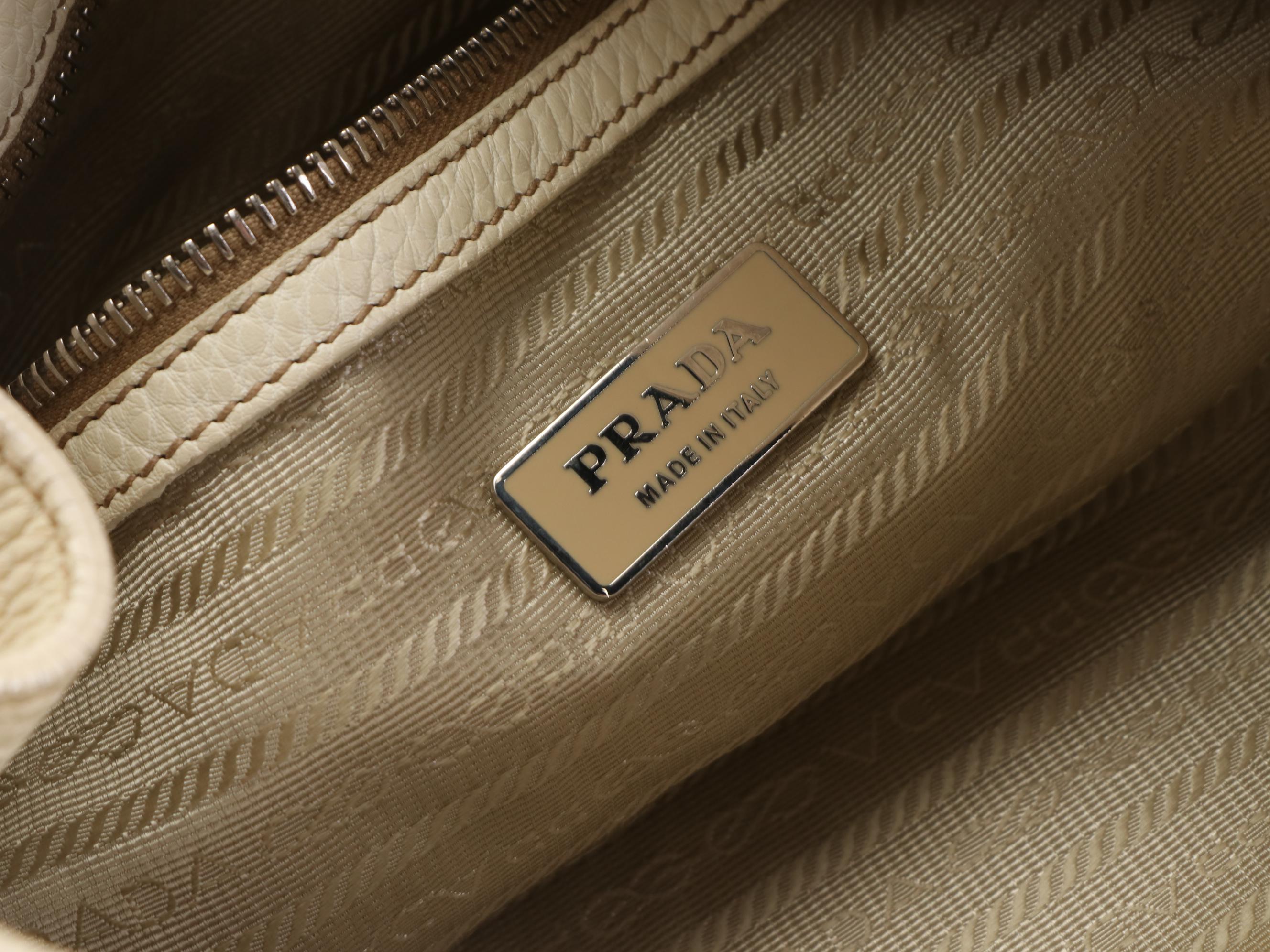 Prada Hobo Bag in Off-White Grained Leather