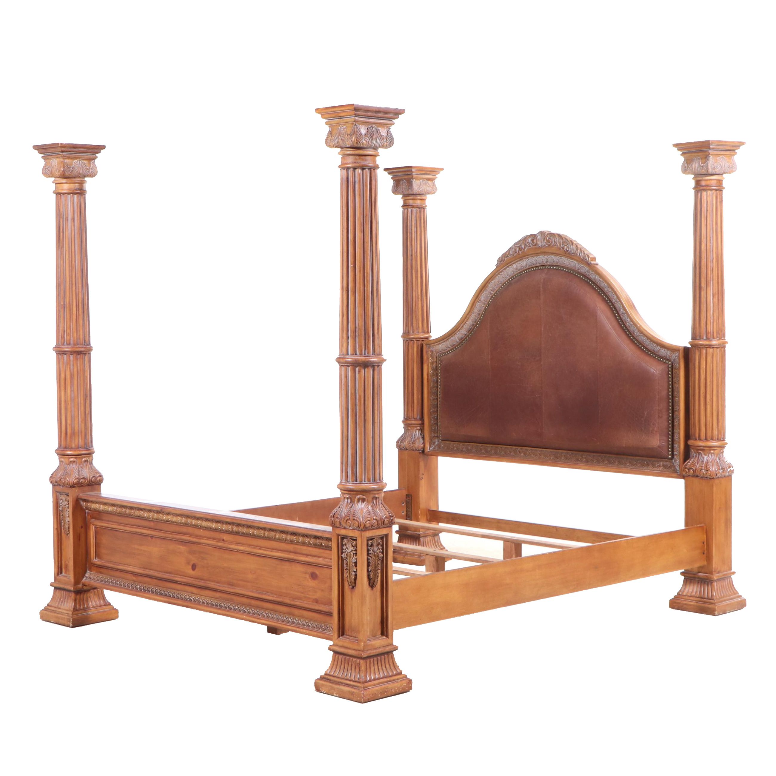 OKI Furniture Fair Baroque Style King Bed with Leather Headboard