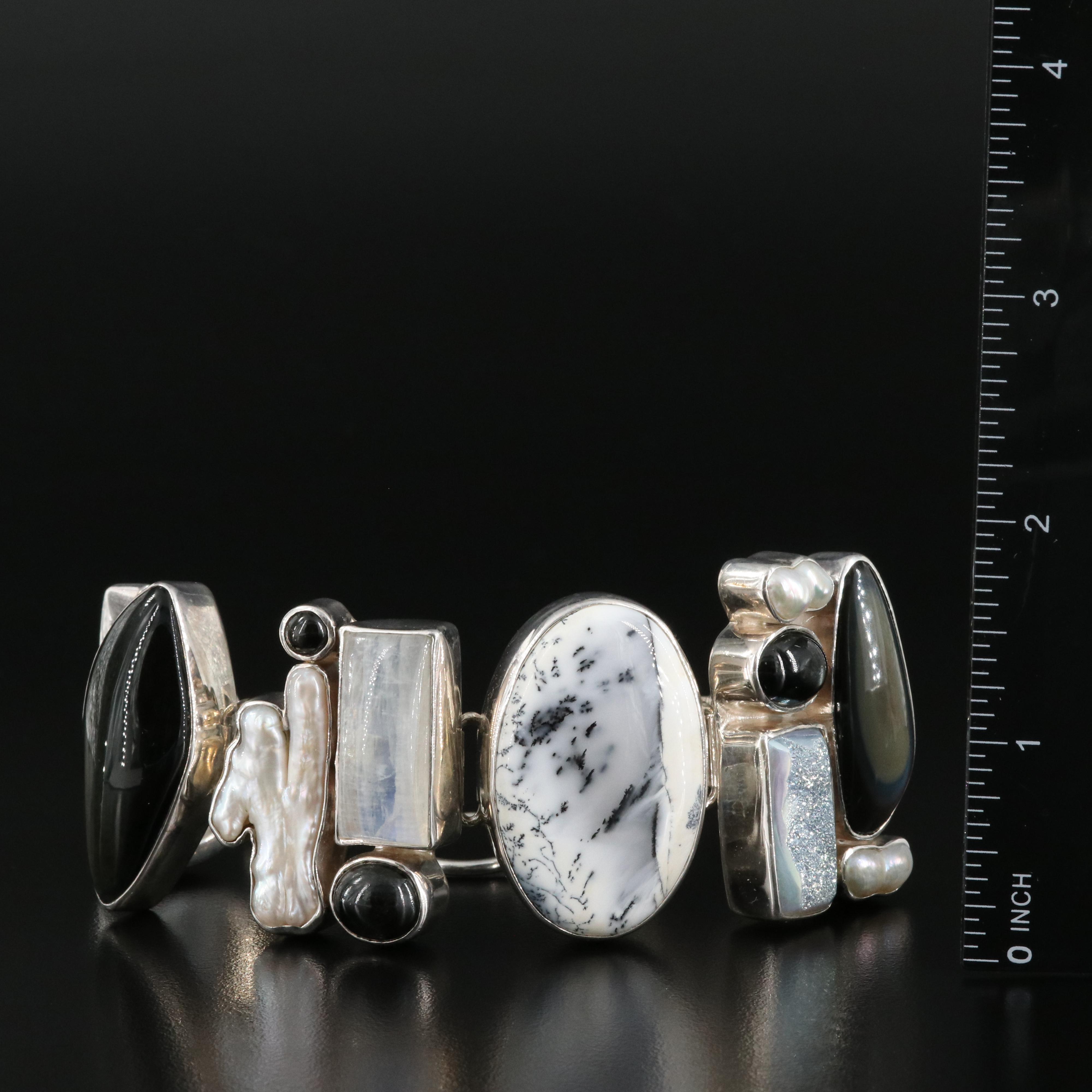 Starborn Creations Sterling Agate, Rainbow Obsidian and Druzy Bracelet