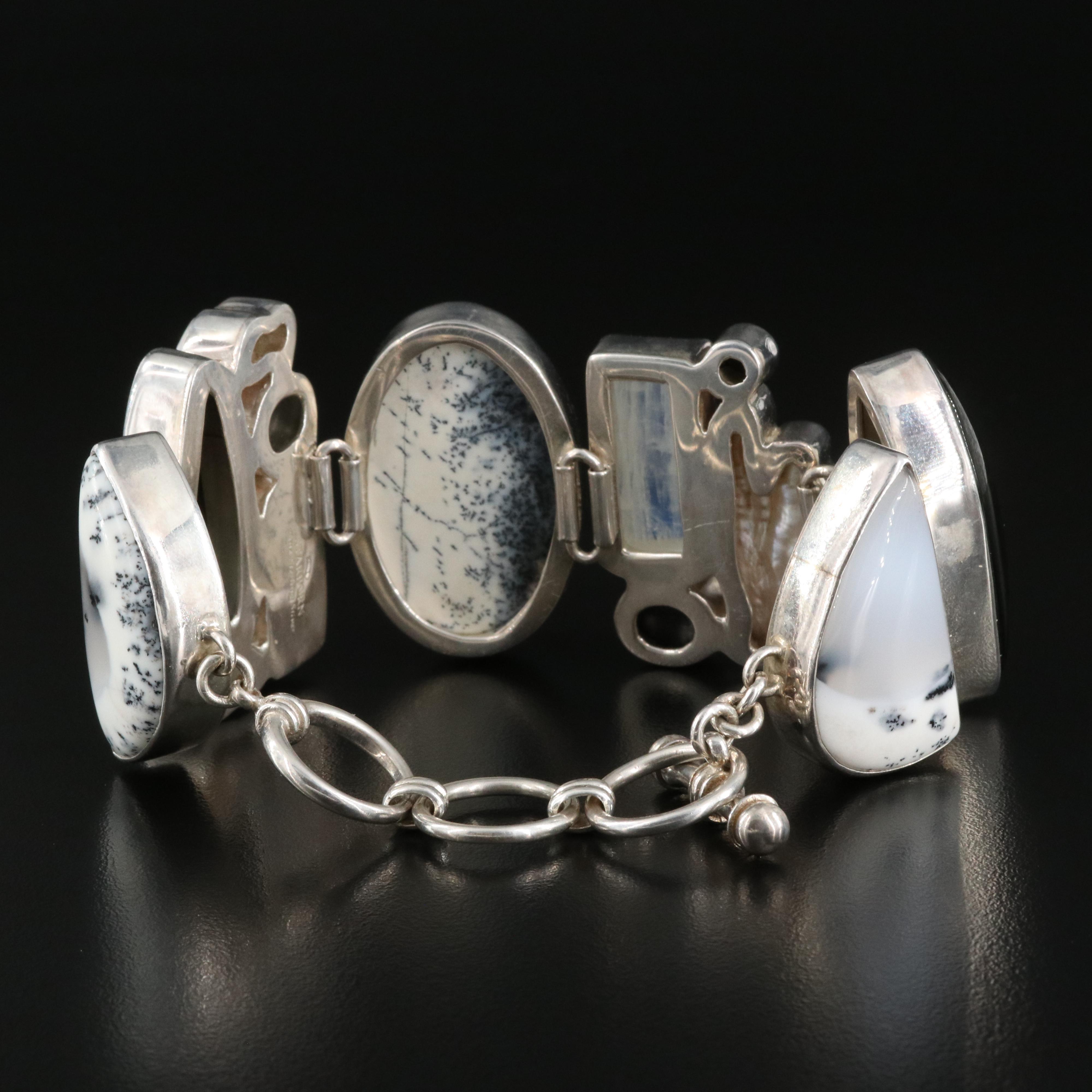 Starborn Creations Sterling Agate, Rainbow Obsidian and Druzy Bracelet