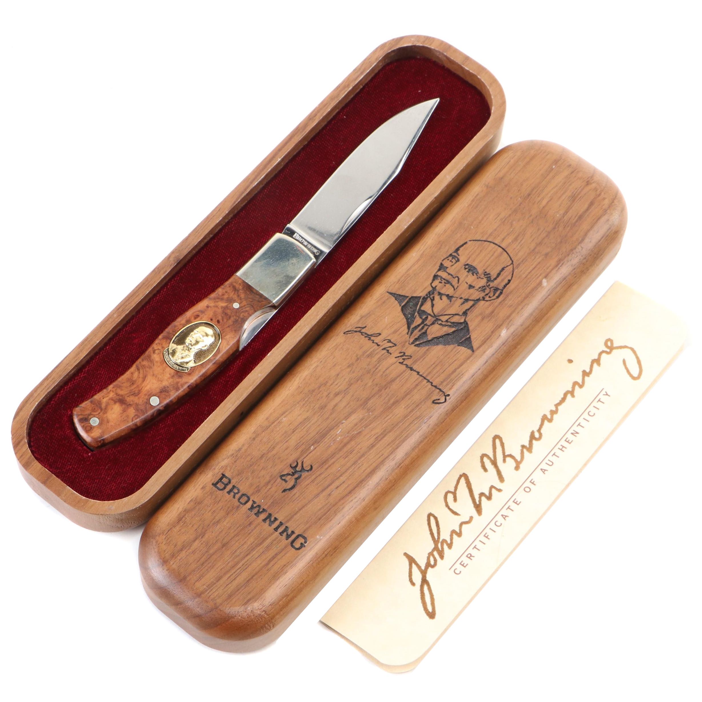 John M. Browning Model 152 Limited Edition Pocket Knife with Branded Wood Case