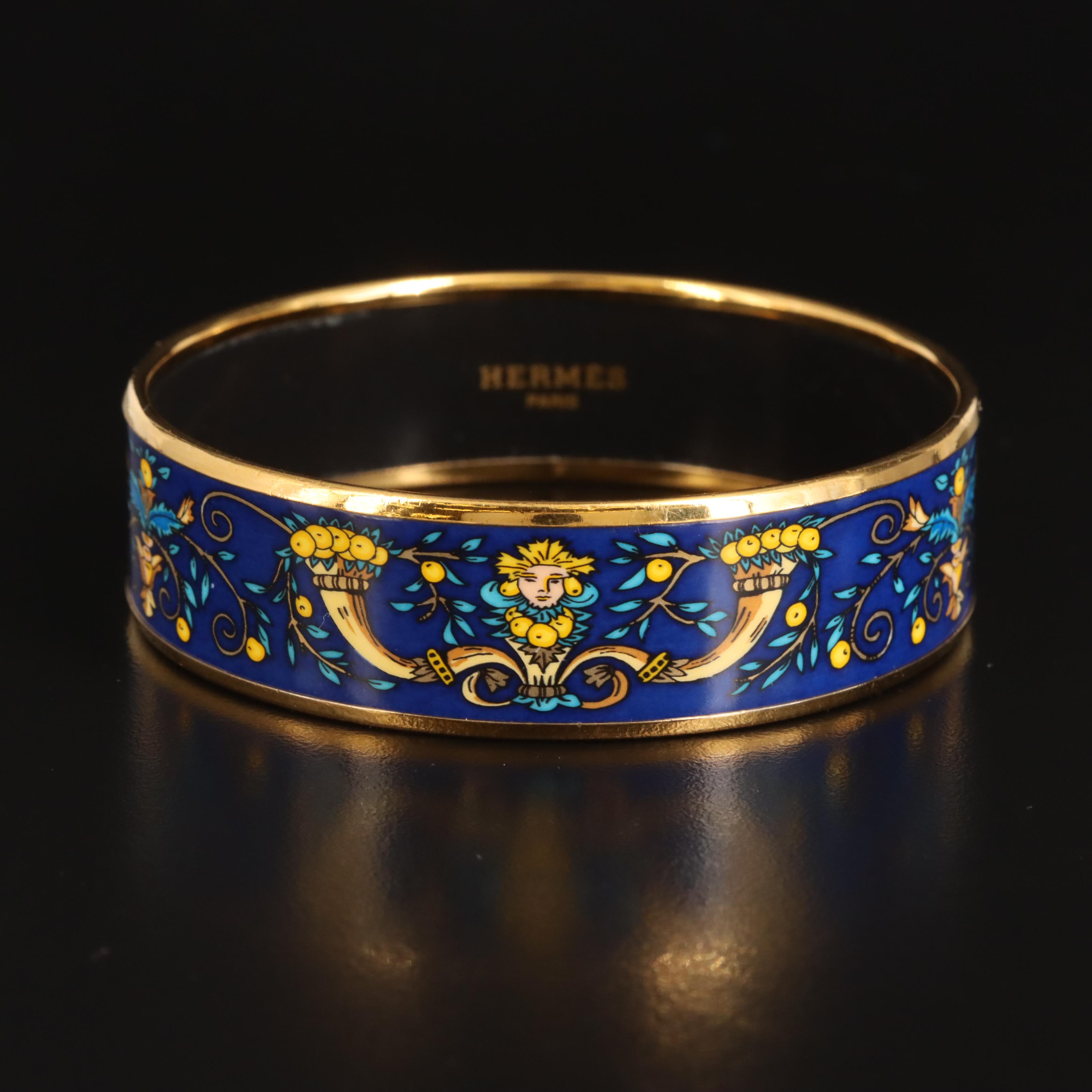 Hermès Wide Blue Enamel Bangle