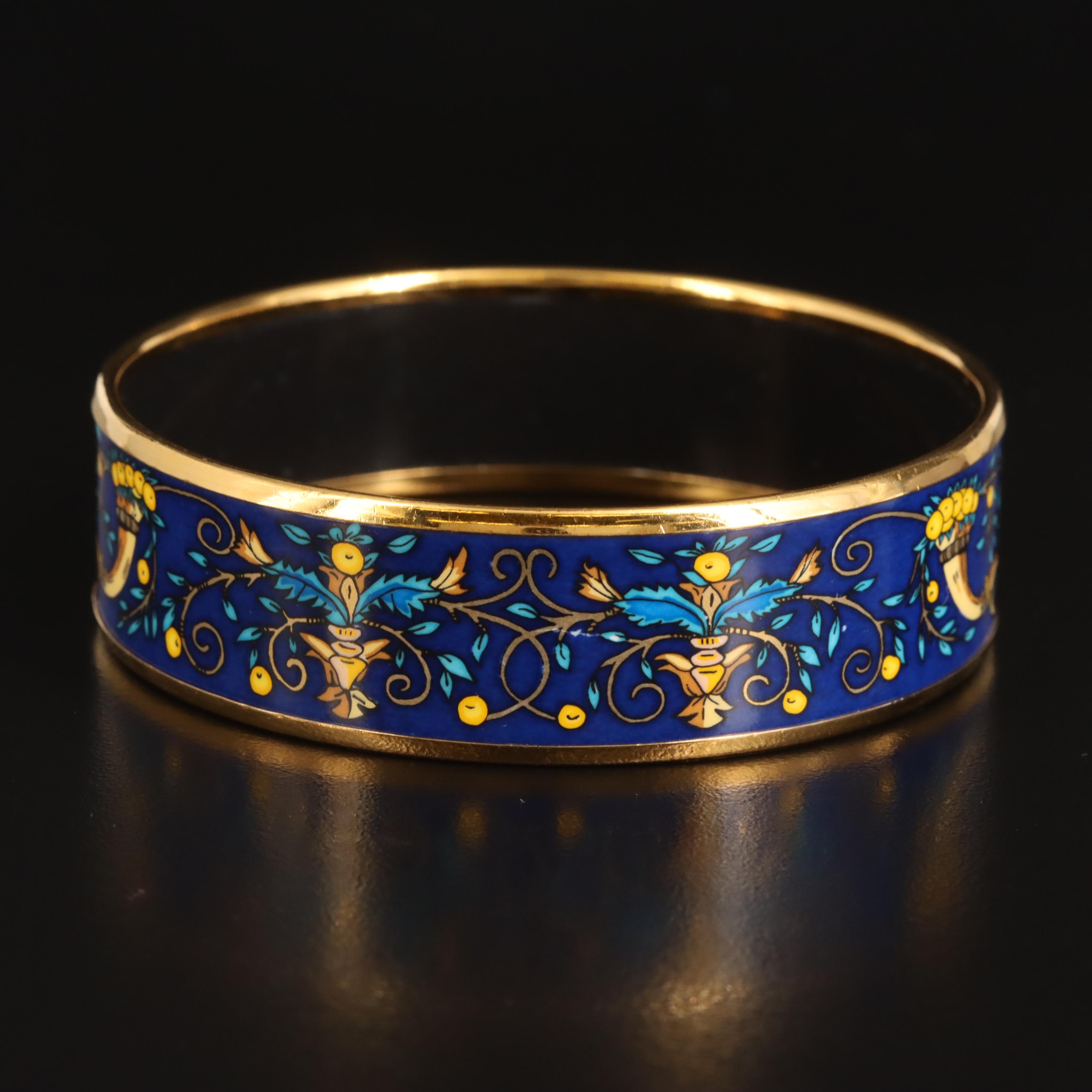 Hermès Wide Blue Enamel Bangle