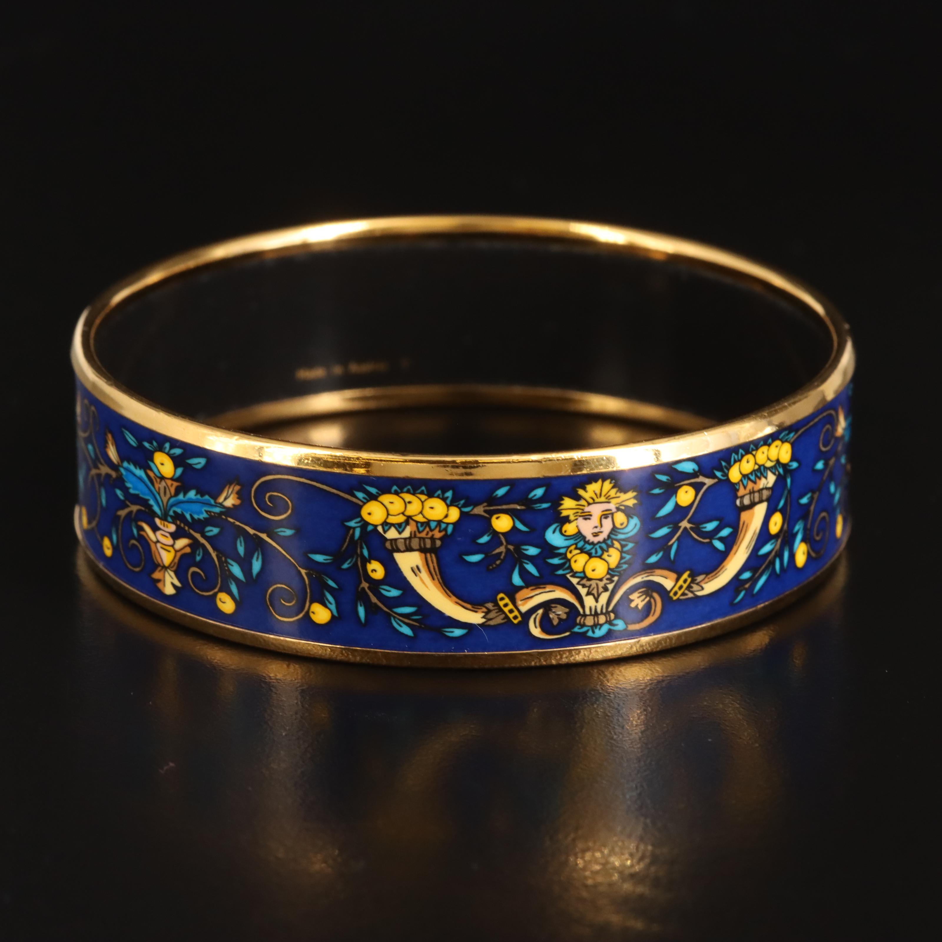 Hermès Wide Blue Enamel Bangle