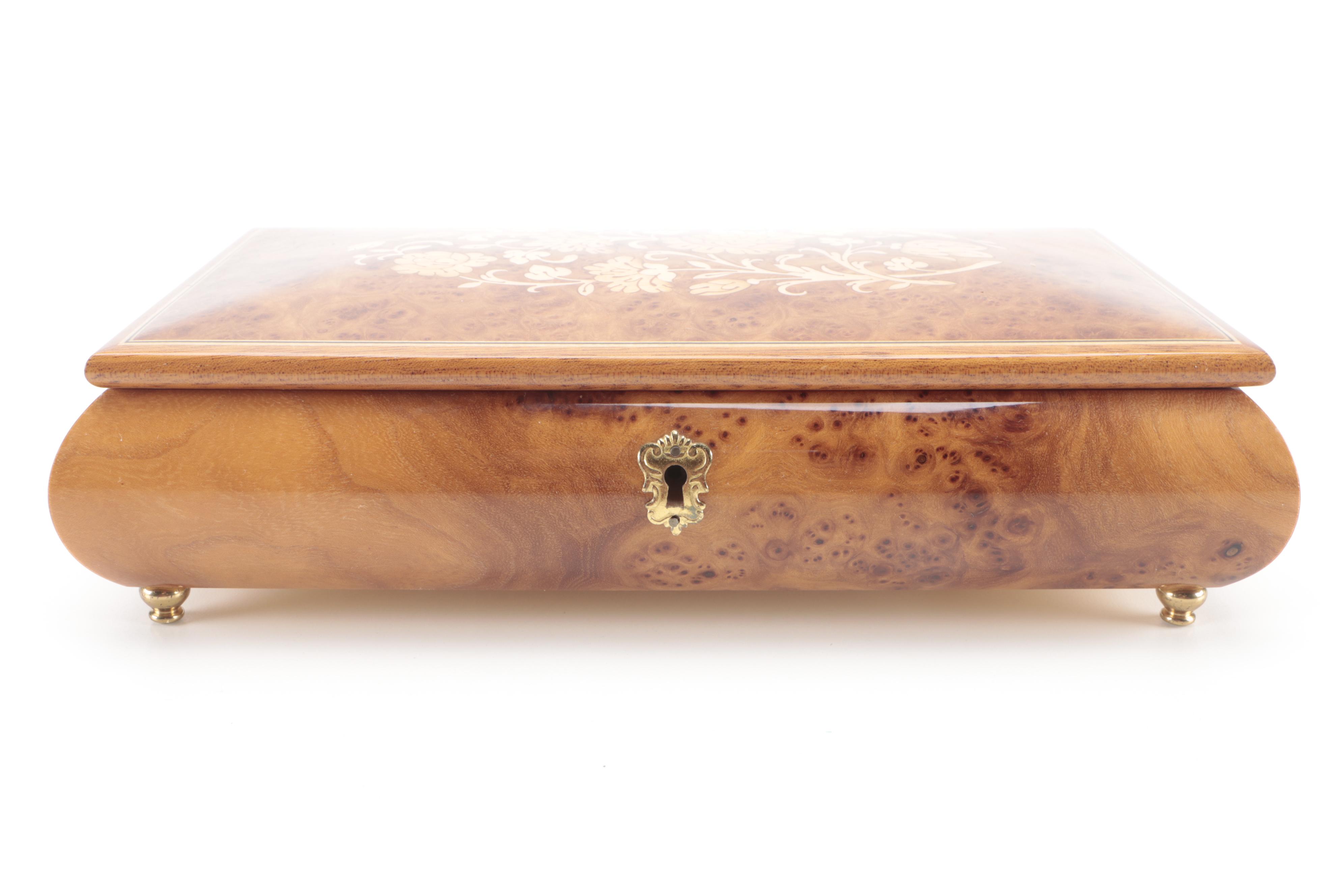 Italian Sorrento Music Box Company Jewelry Box, Late 20th Century