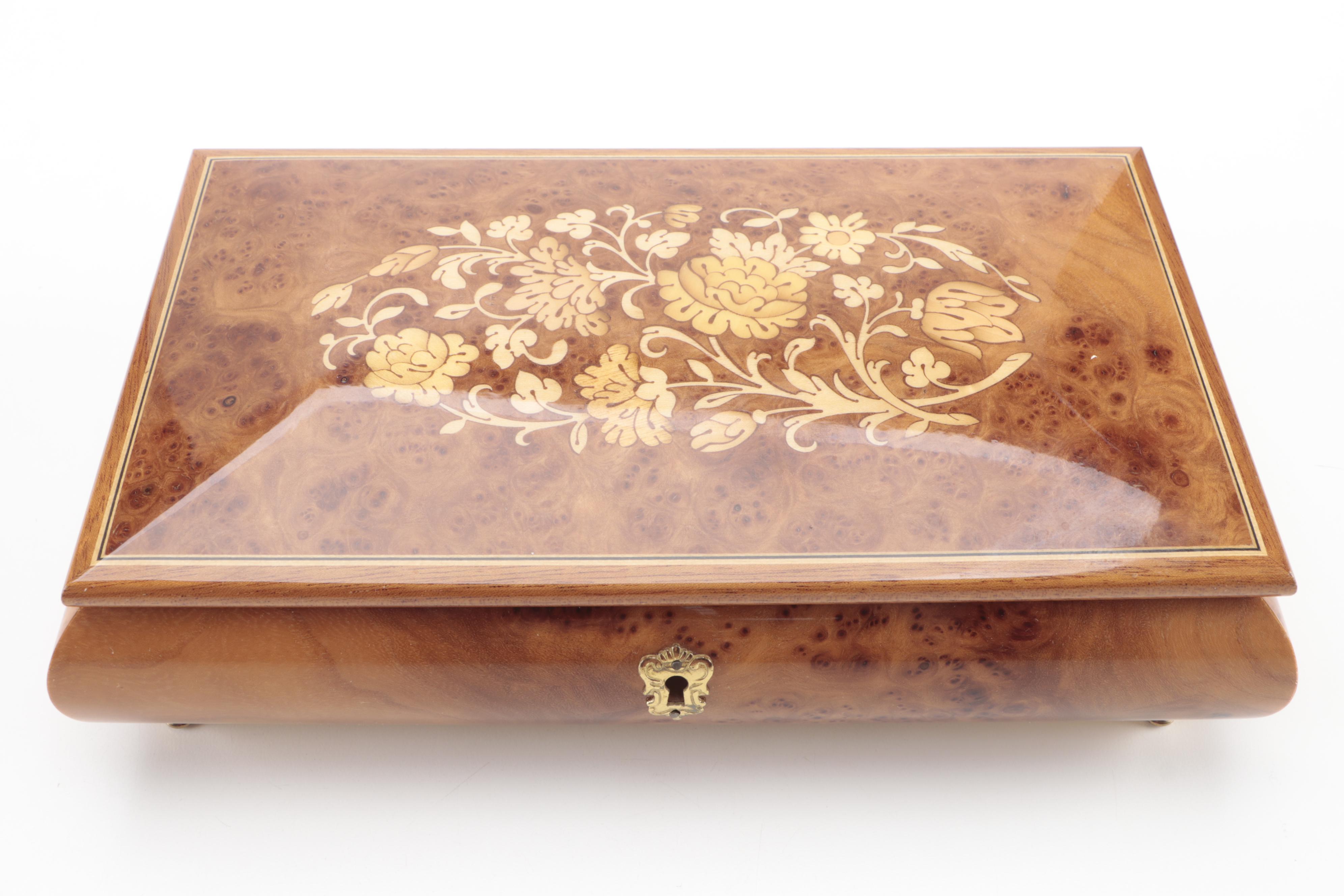 Italian Sorrento Music Box Company Jewelry Box, Late 20th Century