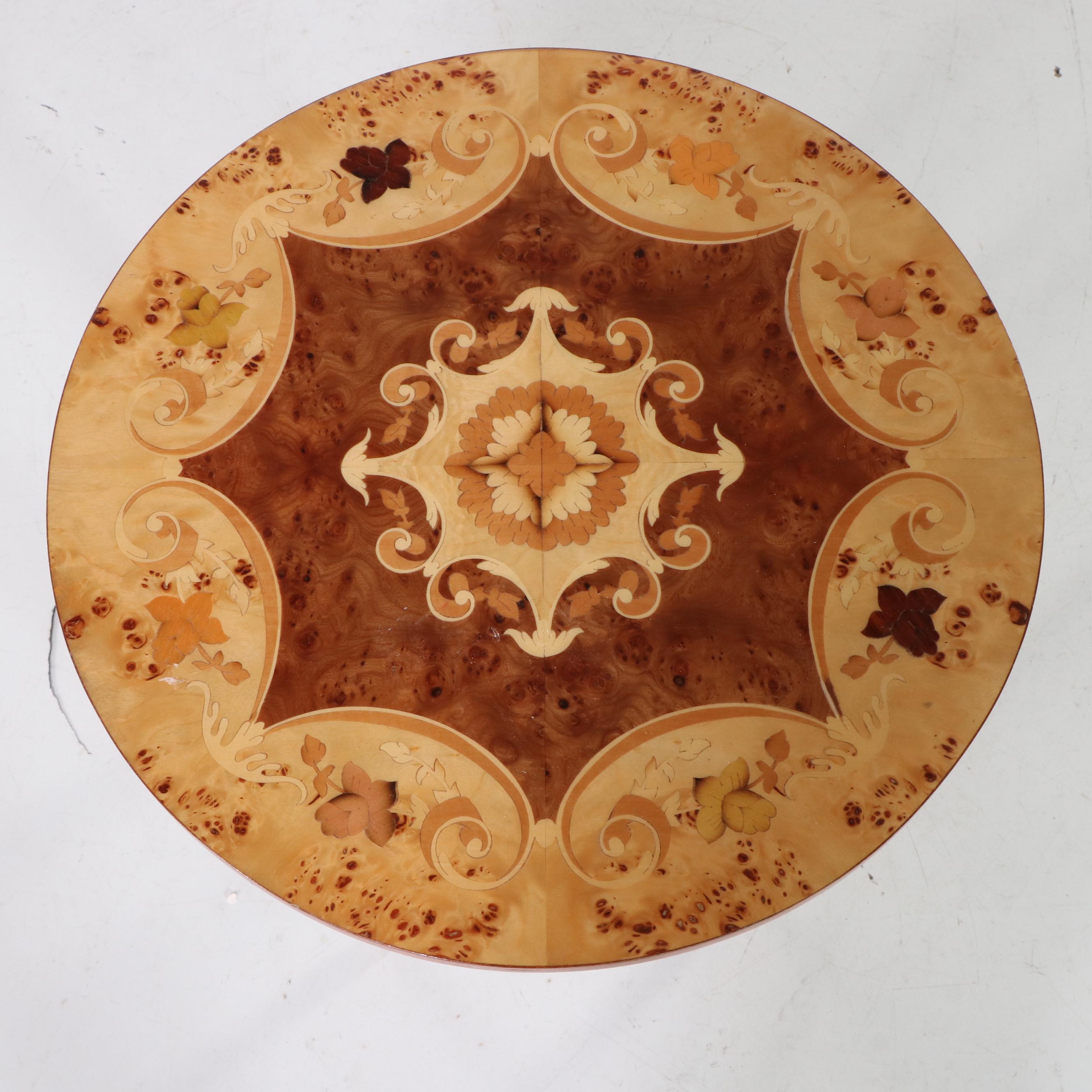 Italian Inlaid Marquetry Music Box Occasional Table, Late 20th Century