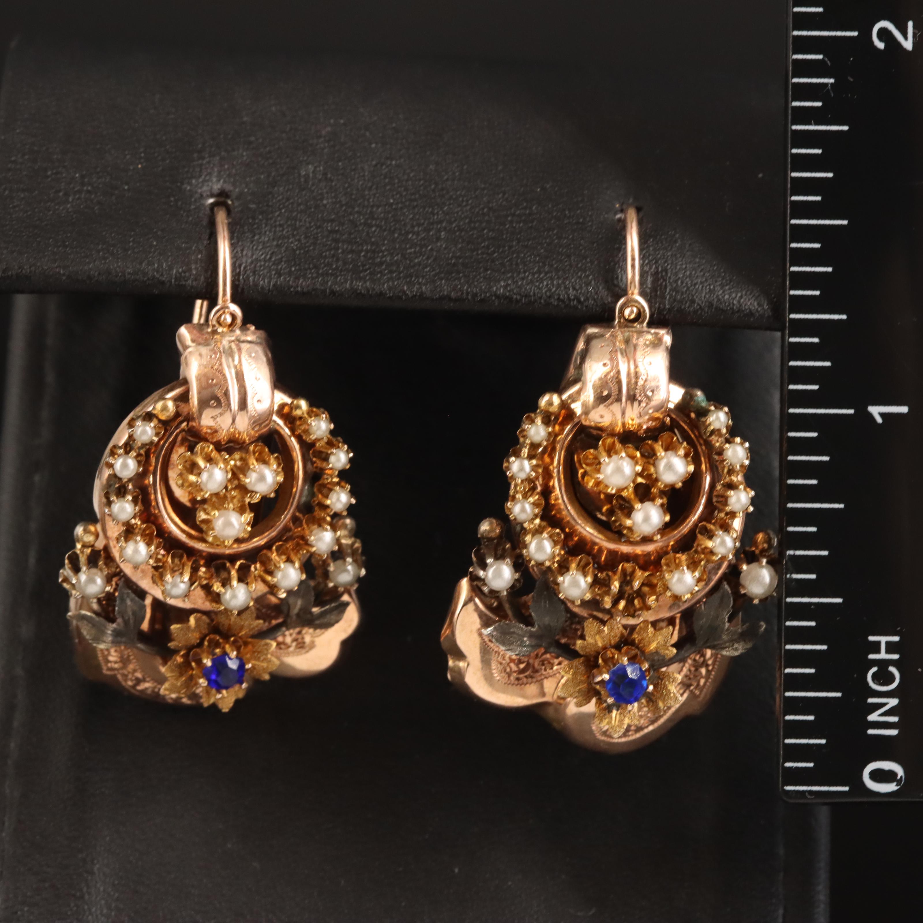 Victorian 10K Rose Gold Glass and Imitation Pearl Earrings