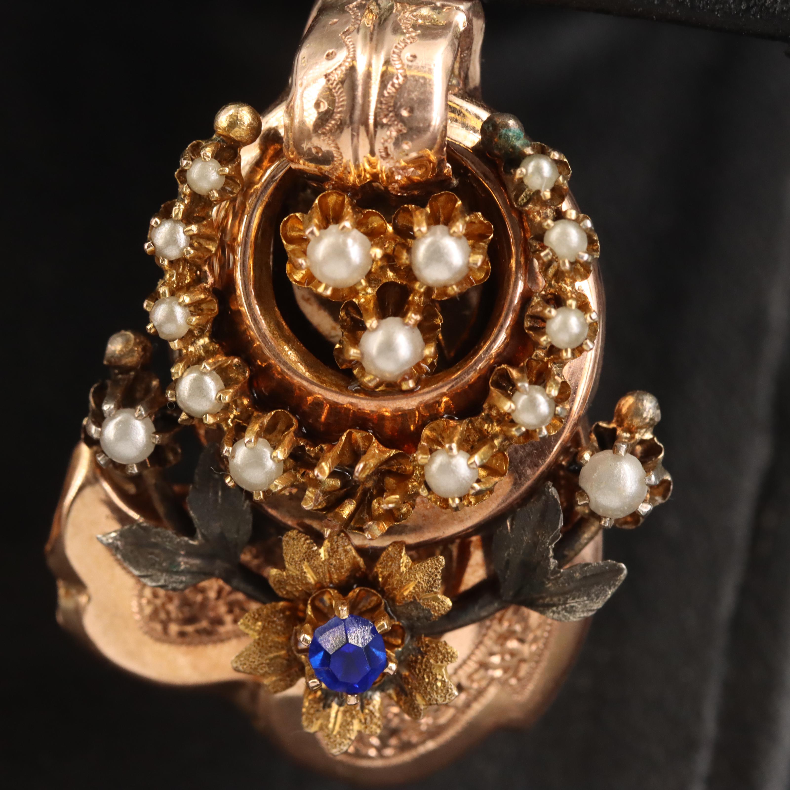 Victorian 10K Rose Gold Glass and Imitation Pearl Earrings