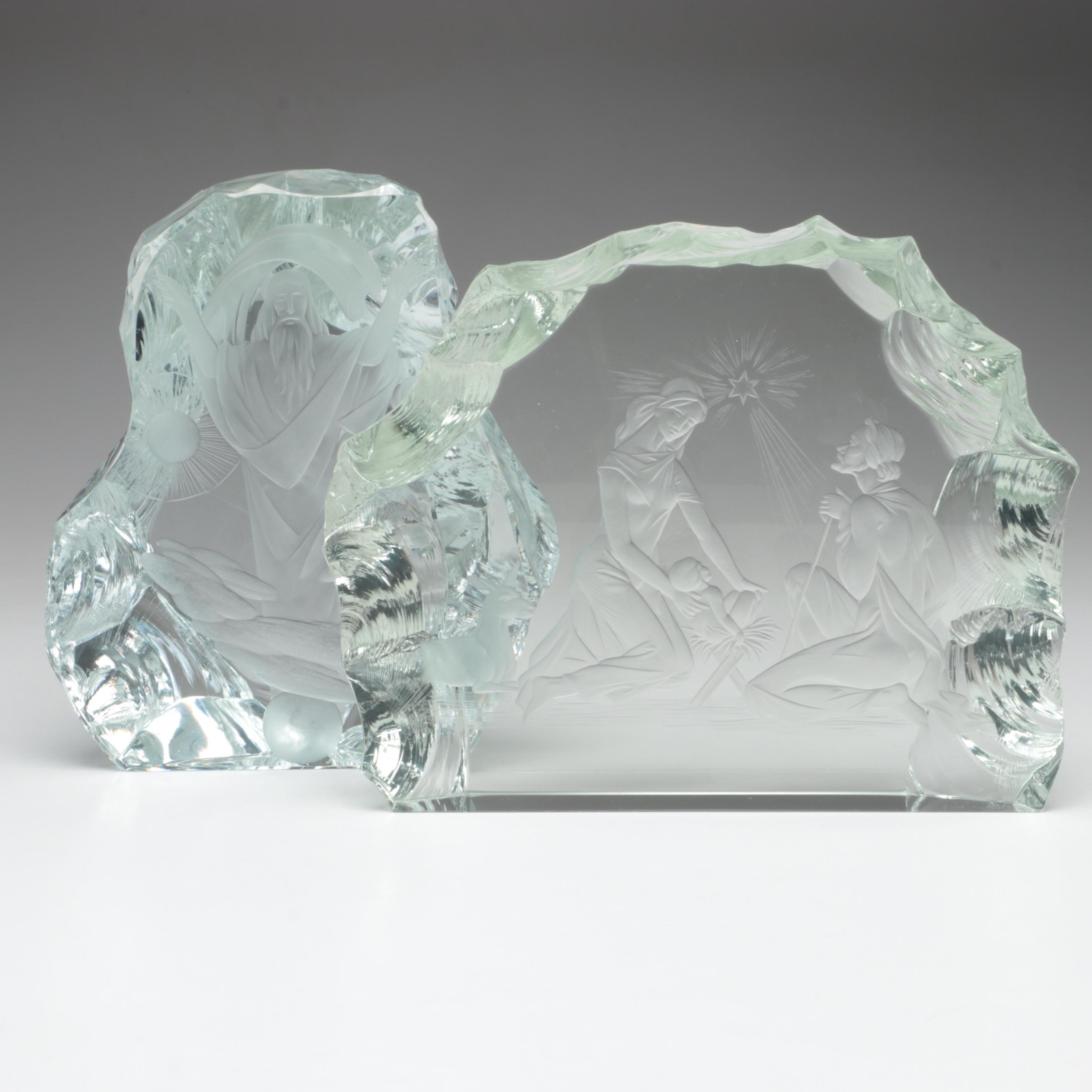 Ježek, Macháček and Tockstein Biblical Engraved Bohemian Czech Crystal Blocks