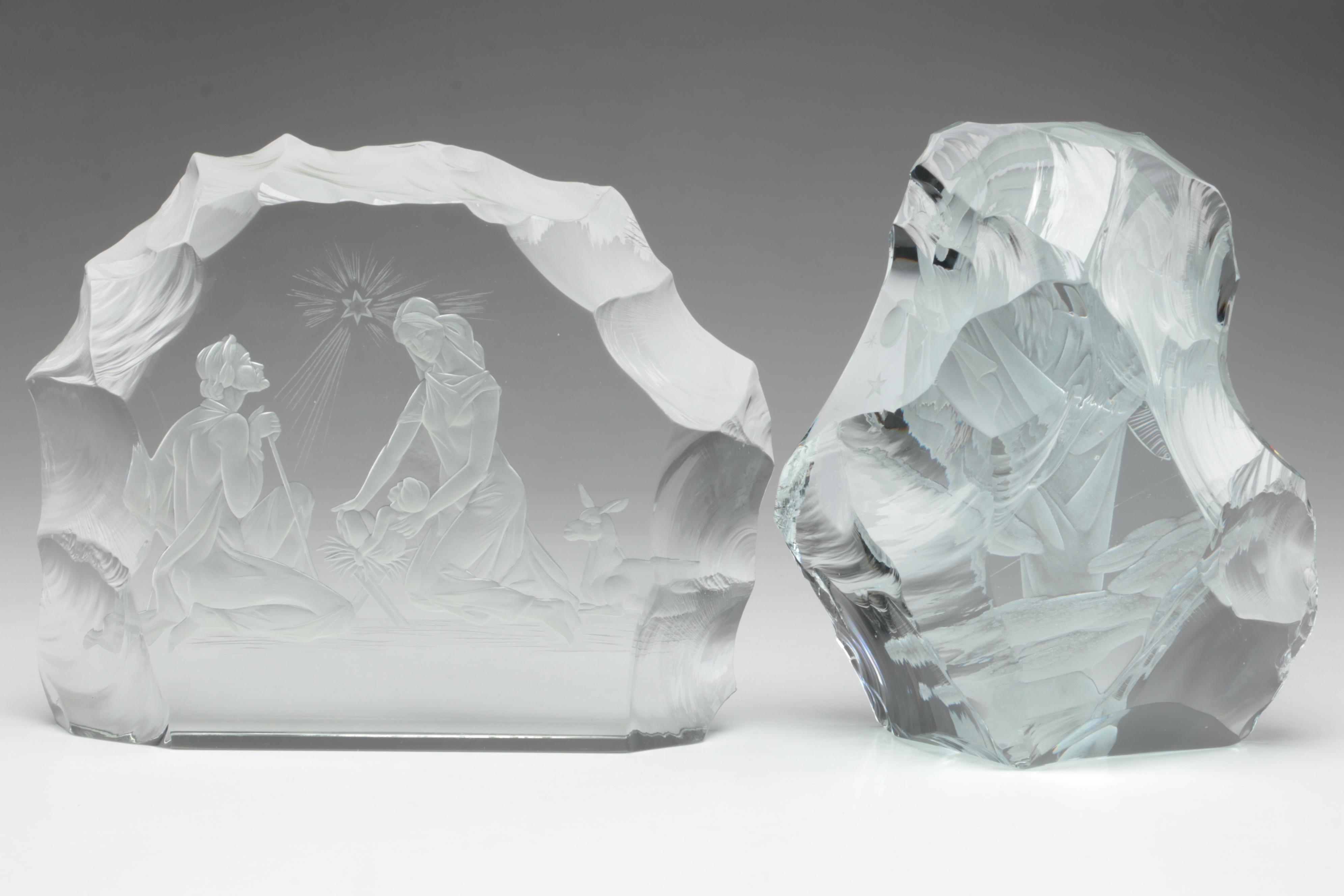 Ježek, Macháček and Tockstein Biblical Engraved Bohemian Czech Crystal Blocks