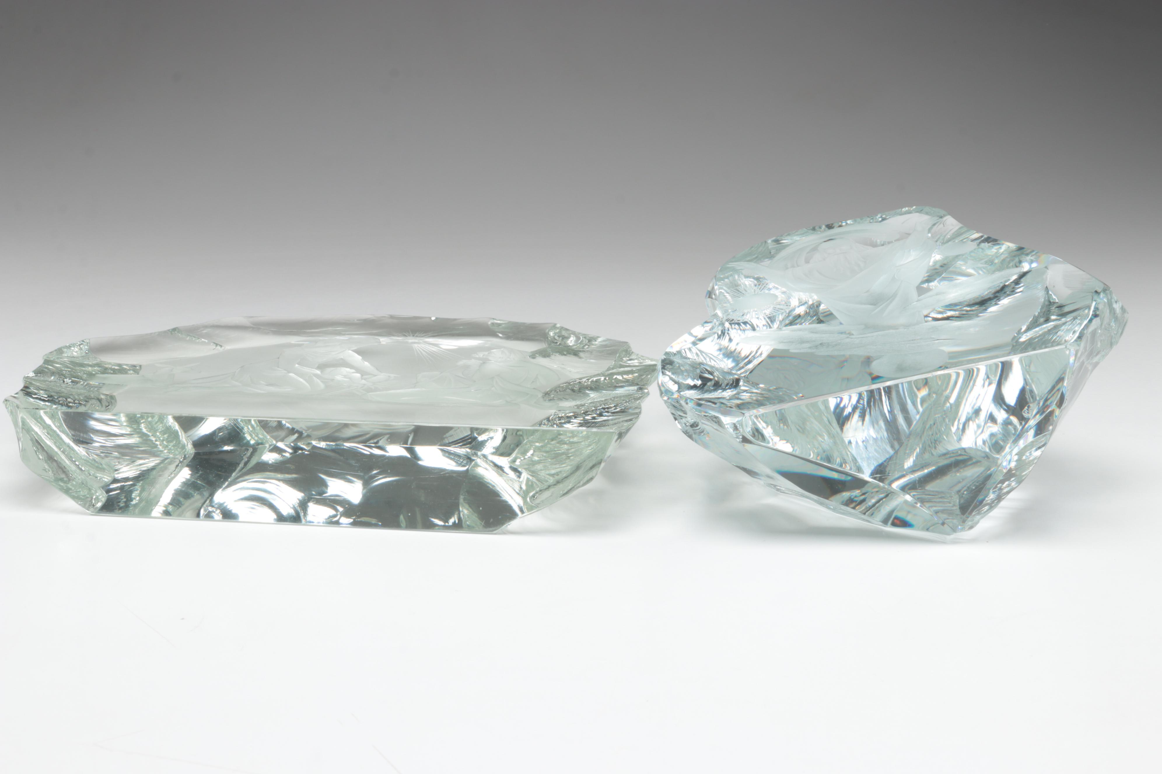 Ježek, Macháček and Tockstein Biblical Engraved Bohemian Czech Crystal Blocks