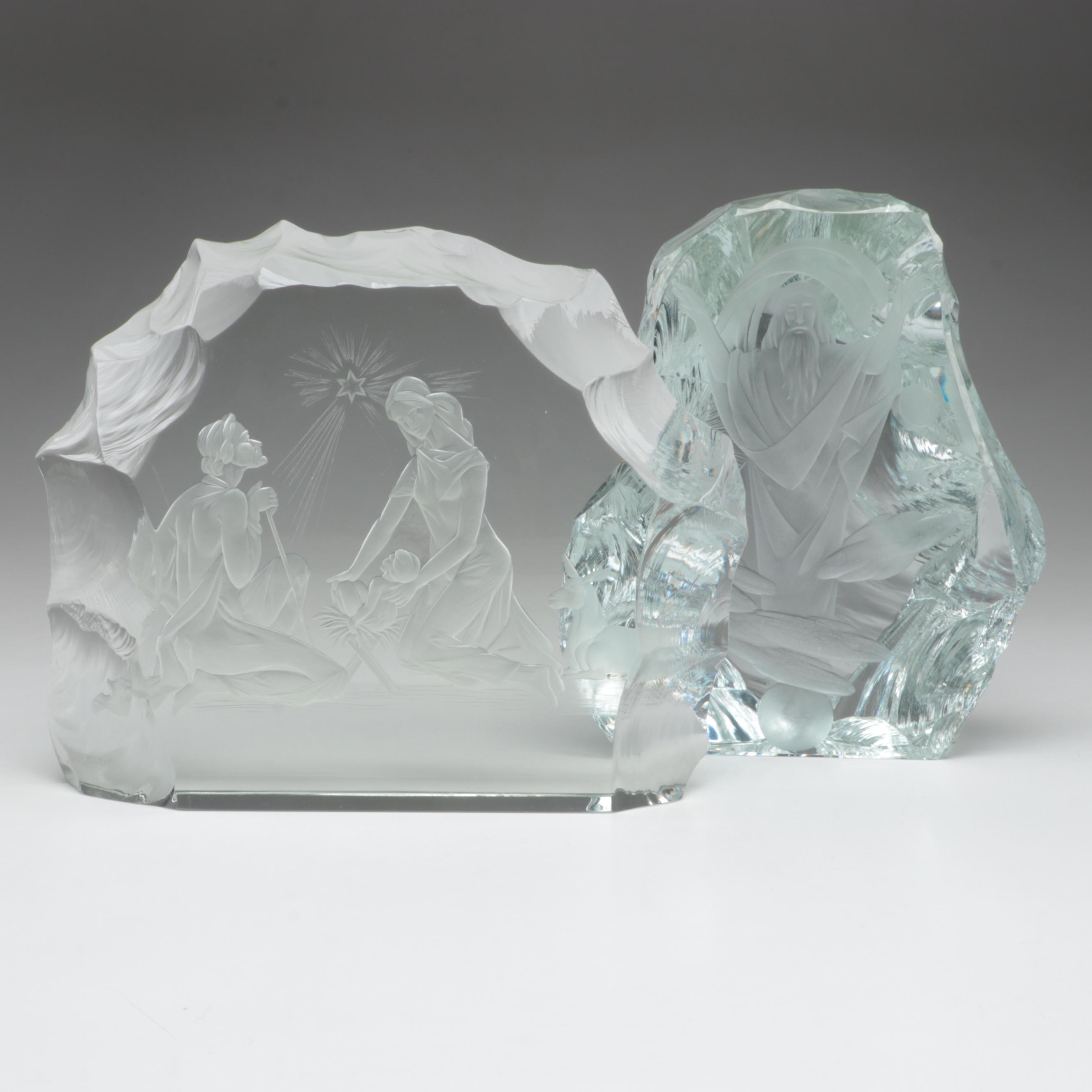 Ježek, Macháček and Tockstein Biblical Engraved Bohemian Czech Crystal Blocks