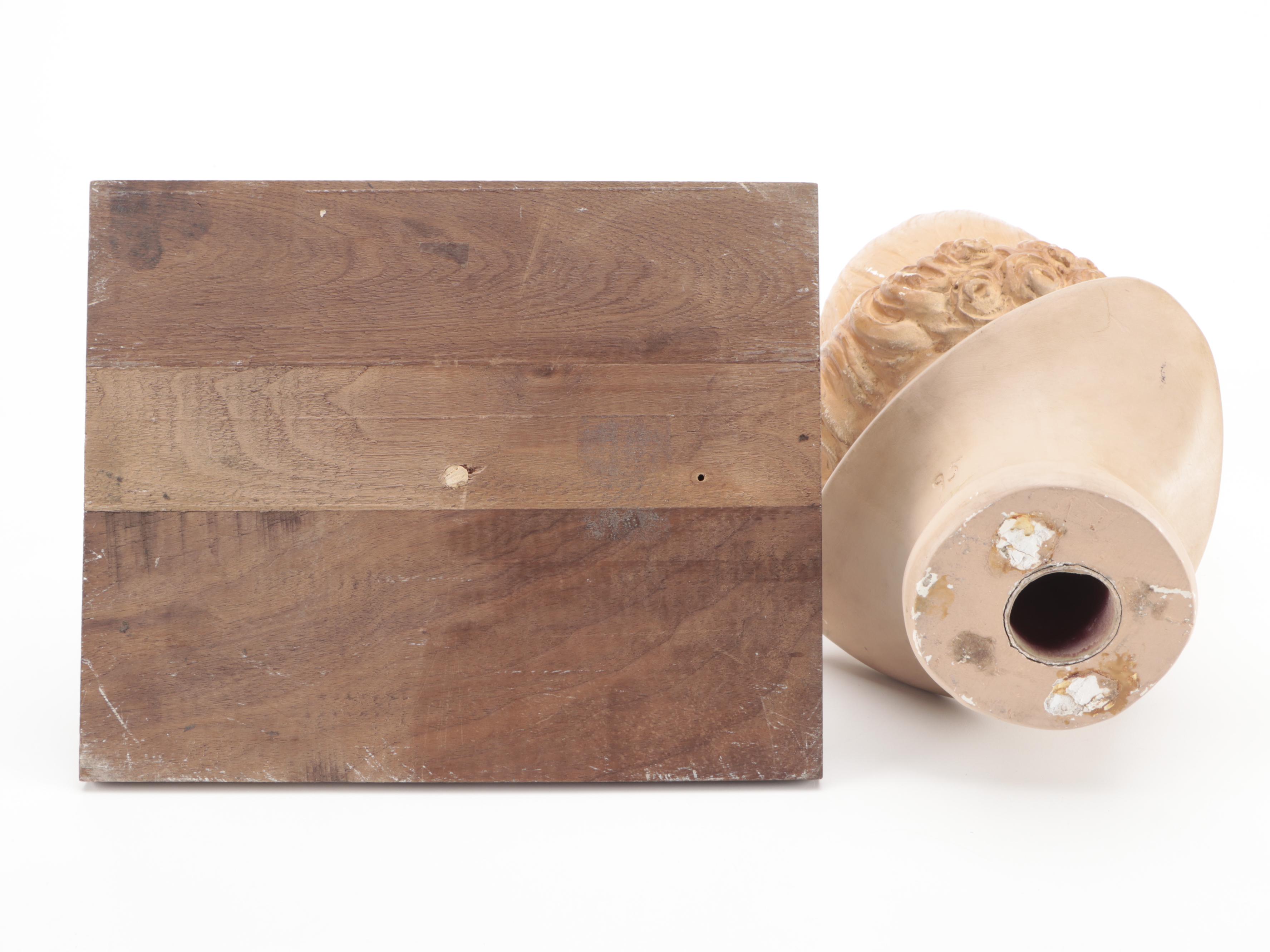 1920s Style Hand-Painted Plaster Mannequin Head With Stand