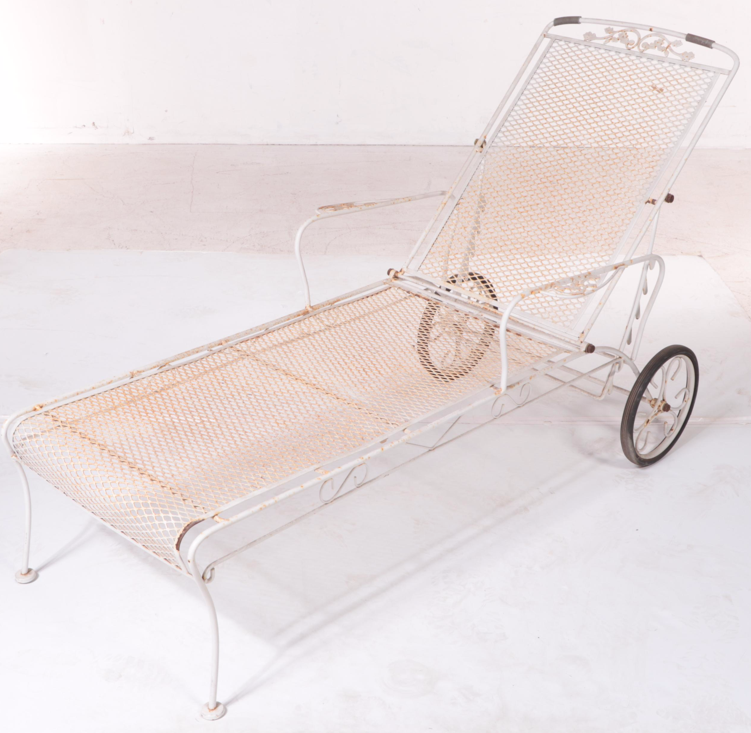 Iron Mesh Six-Piece Patio Chaise, Cart, Armchairs and Nested Tables