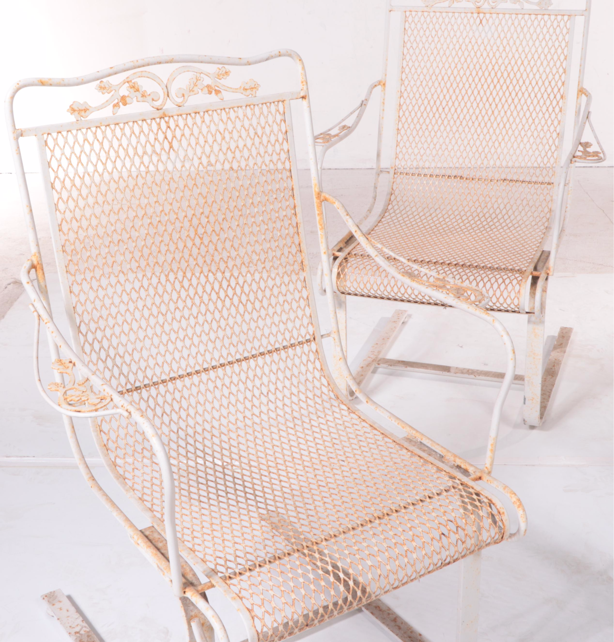 Iron Mesh Six-Piece Patio Chaise, Cart, Armchairs and Nested Tables