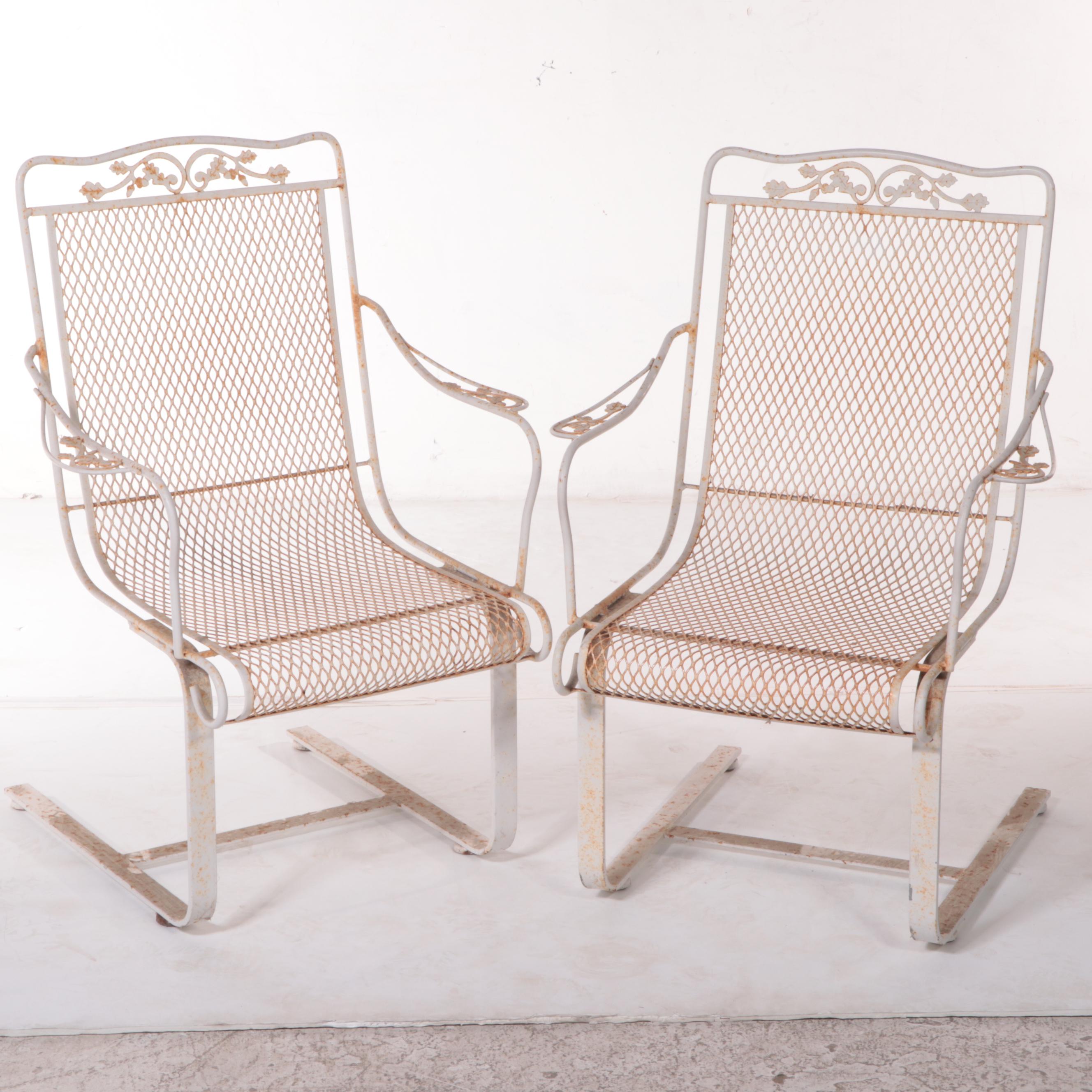 Iron Mesh Six-Piece Patio Chaise, Cart, Armchairs and Nested Tables