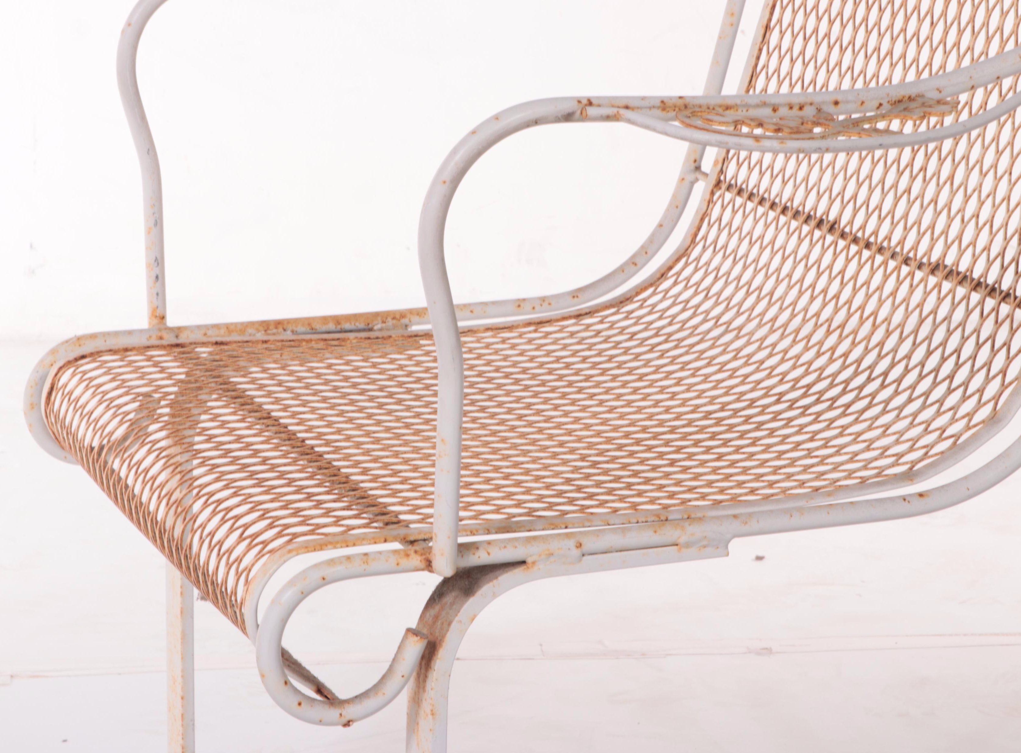 Iron Mesh Six-Piece Patio Chaise, Cart, Armchairs and Nested Tables