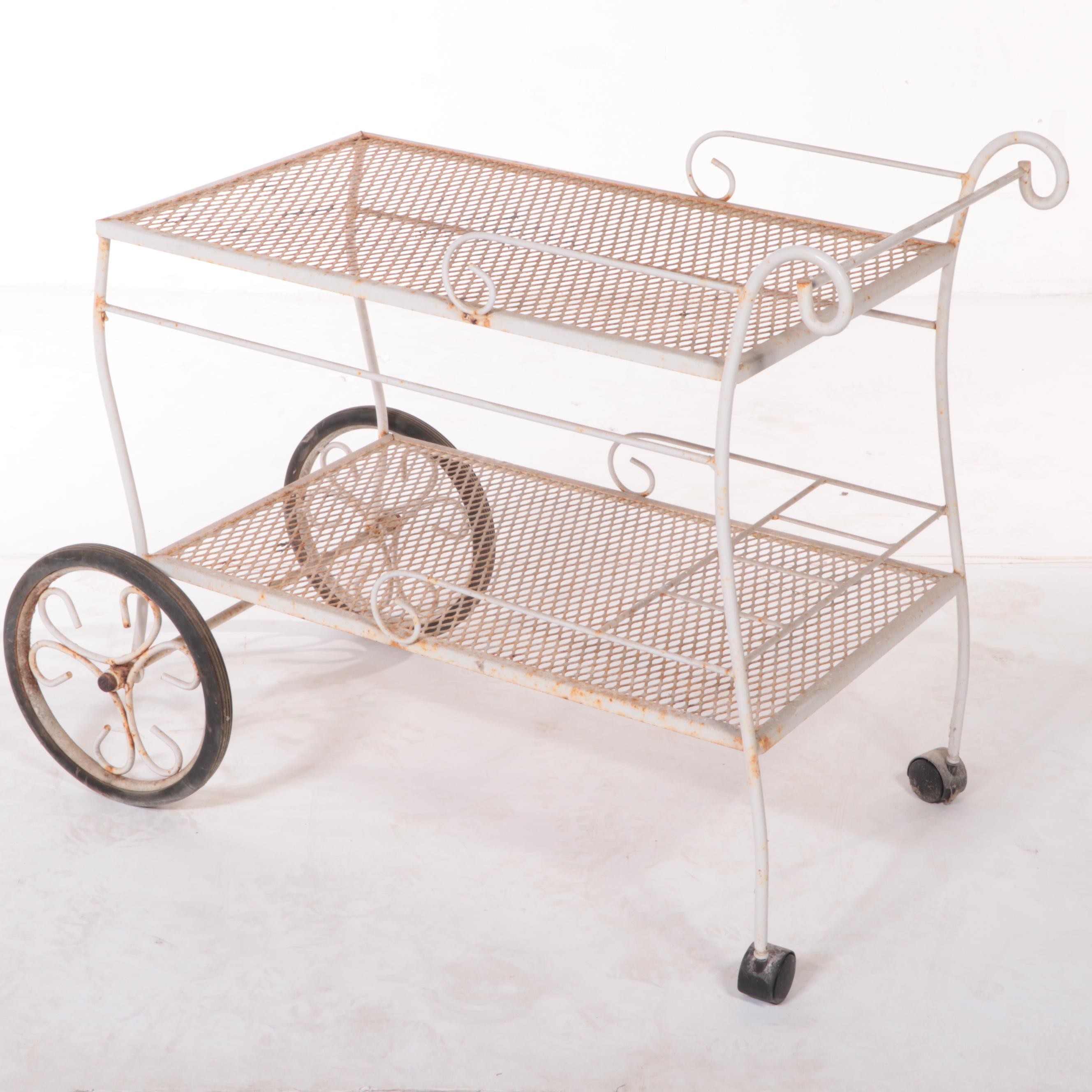 Iron Mesh Six-Piece Patio Chaise, Cart, Armchairs and Nested Tables