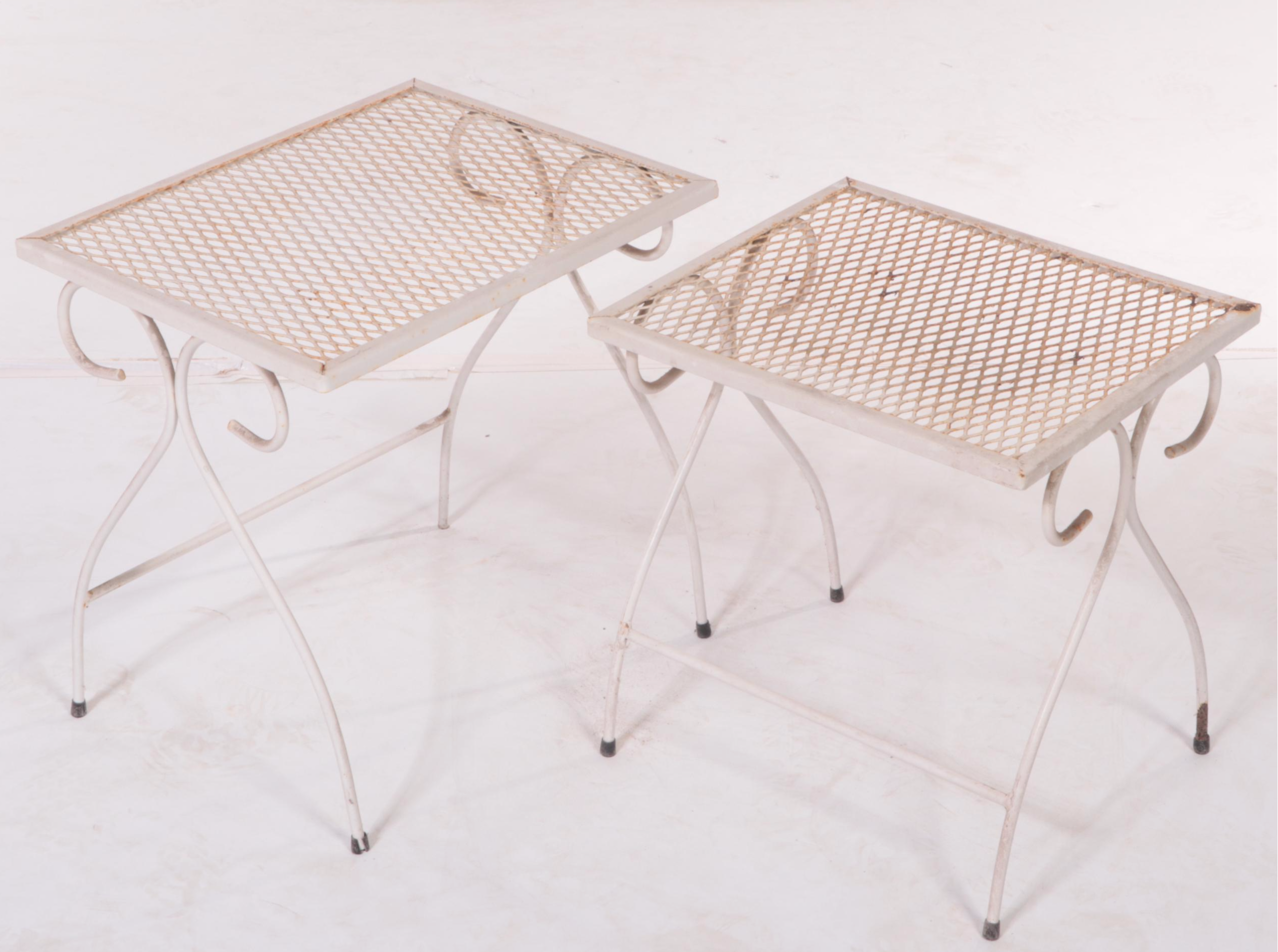 Iron Mesh Six-Piece Patio Chaise, Cart, Armchairs and Nested Tables