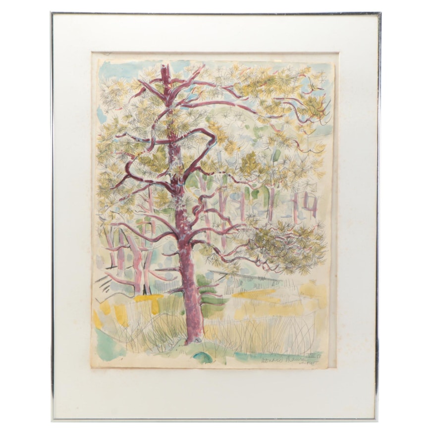 Leonard Maurer Watercolor Painting of Trees, 1956