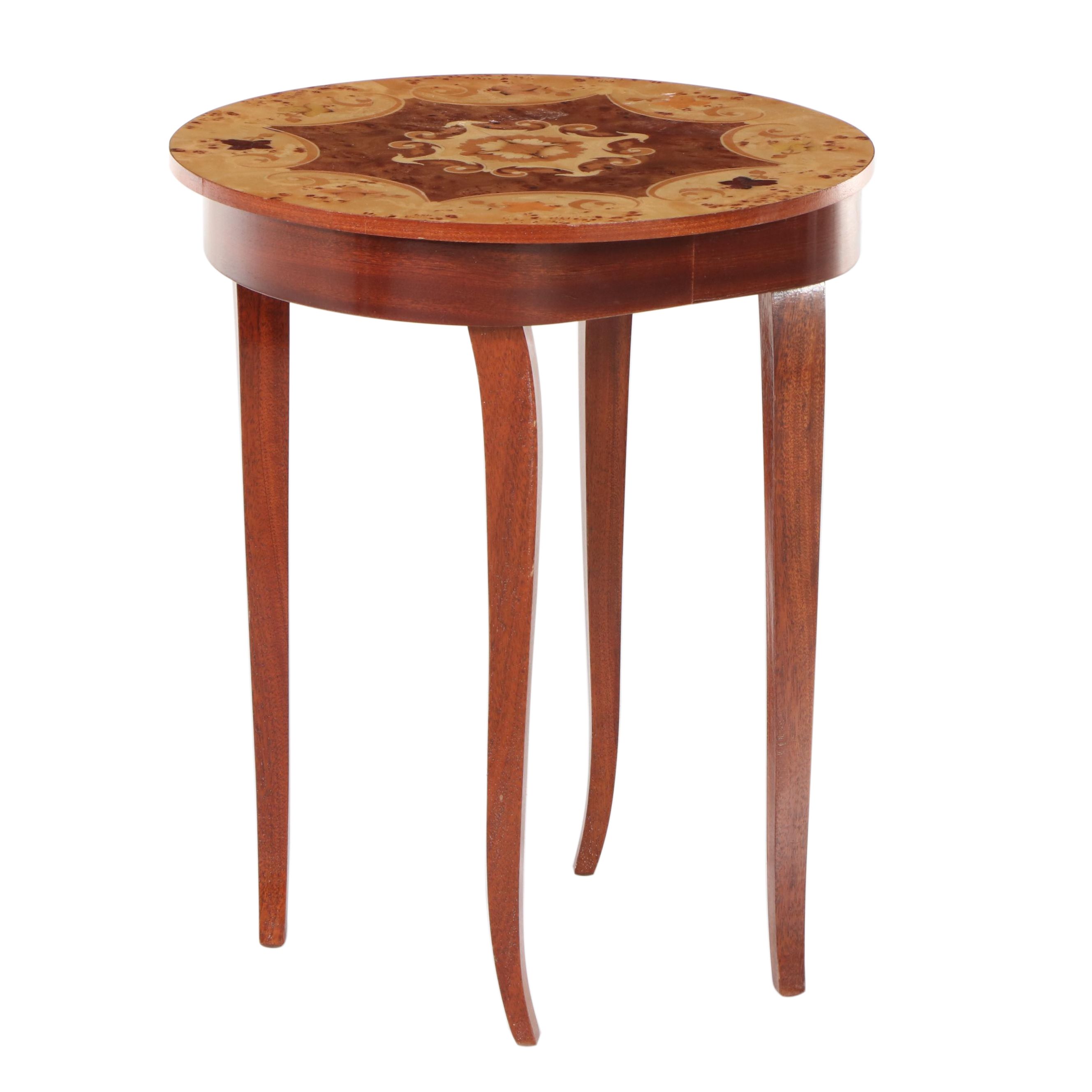 Italian Inlaid Marquetry Music Box Occasional Table, Late 20th Century