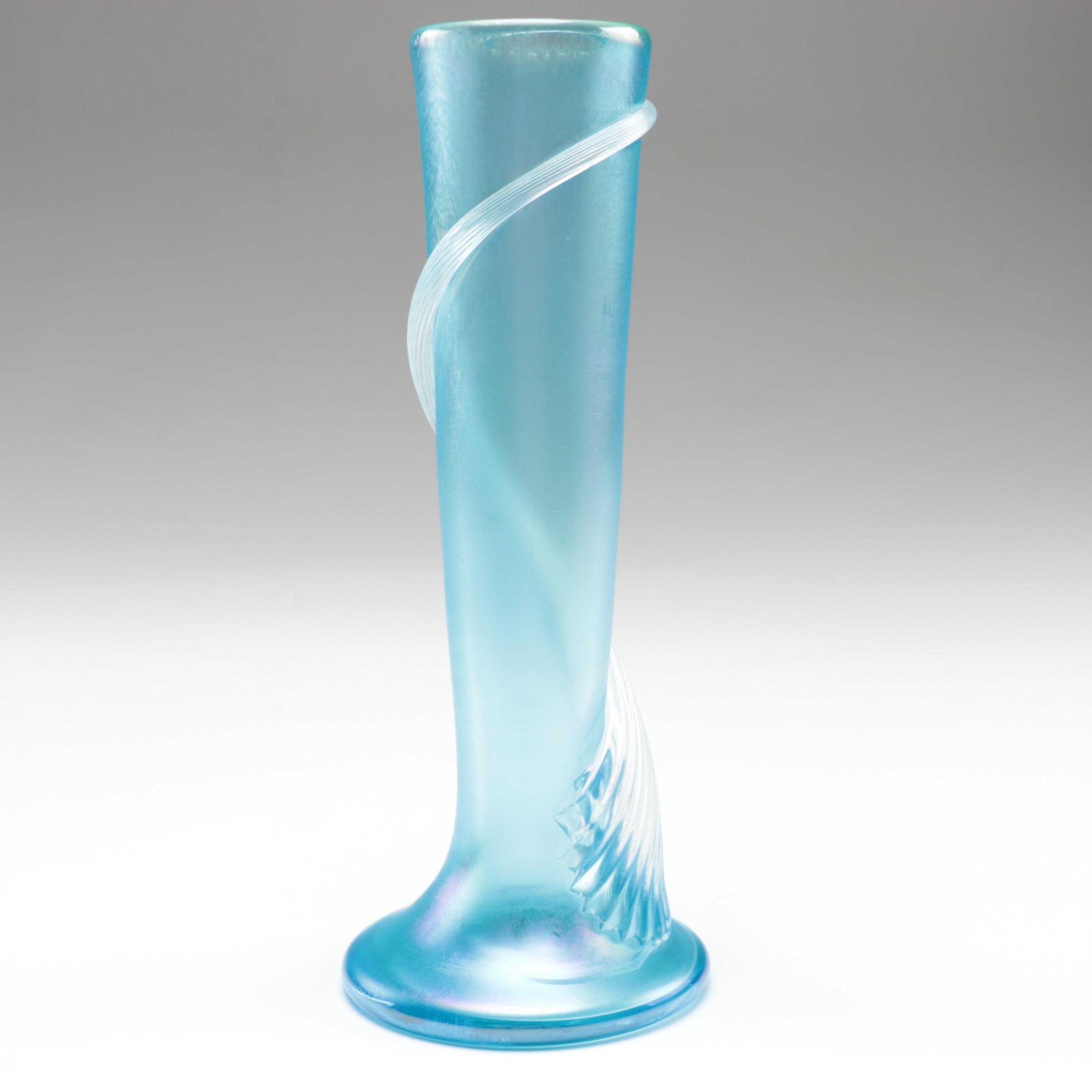 Zellique Art Glass Vase with Green Carnival Glass Tumblers and Other Glass Bowls