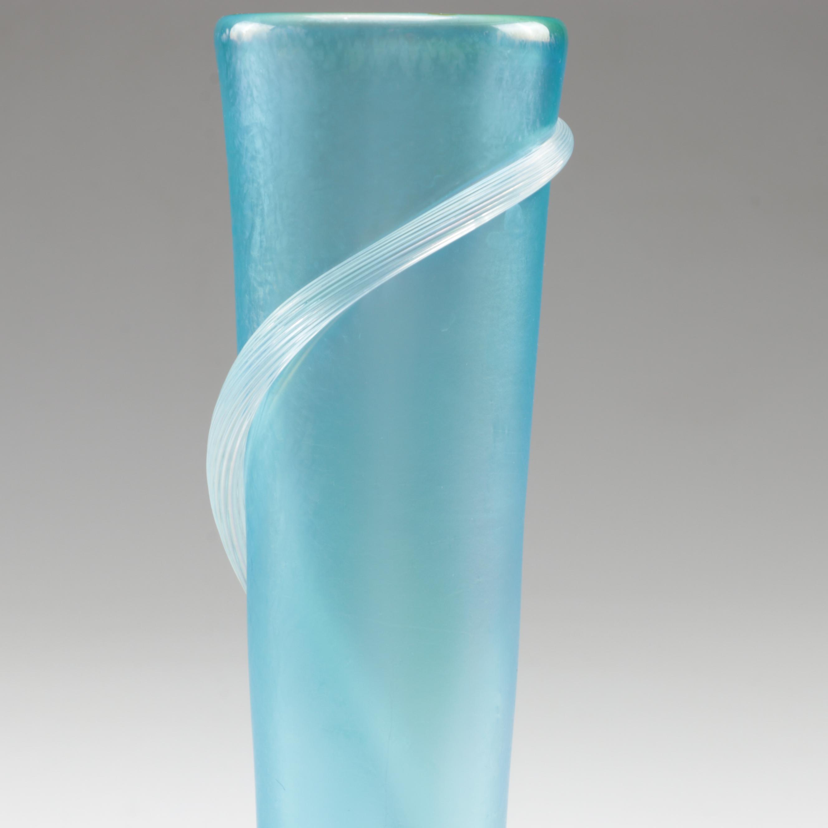 Zellique Art Glass Vase with Green Carnival Glass Tumblers and Other Glass Bowls