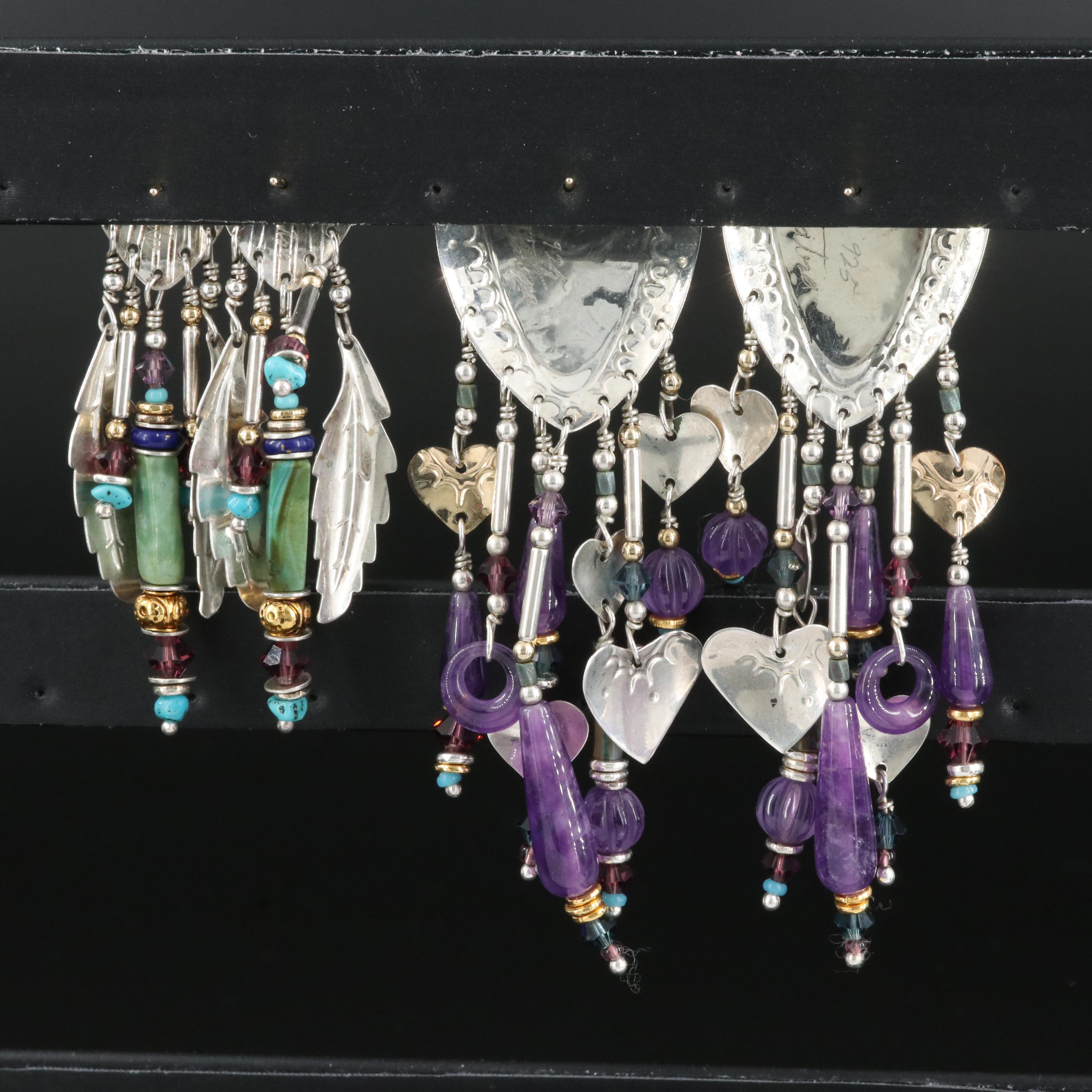 Tabra Tunoa Sterling Abalone, Amethyst, Turquoise and Gemstone Earrings