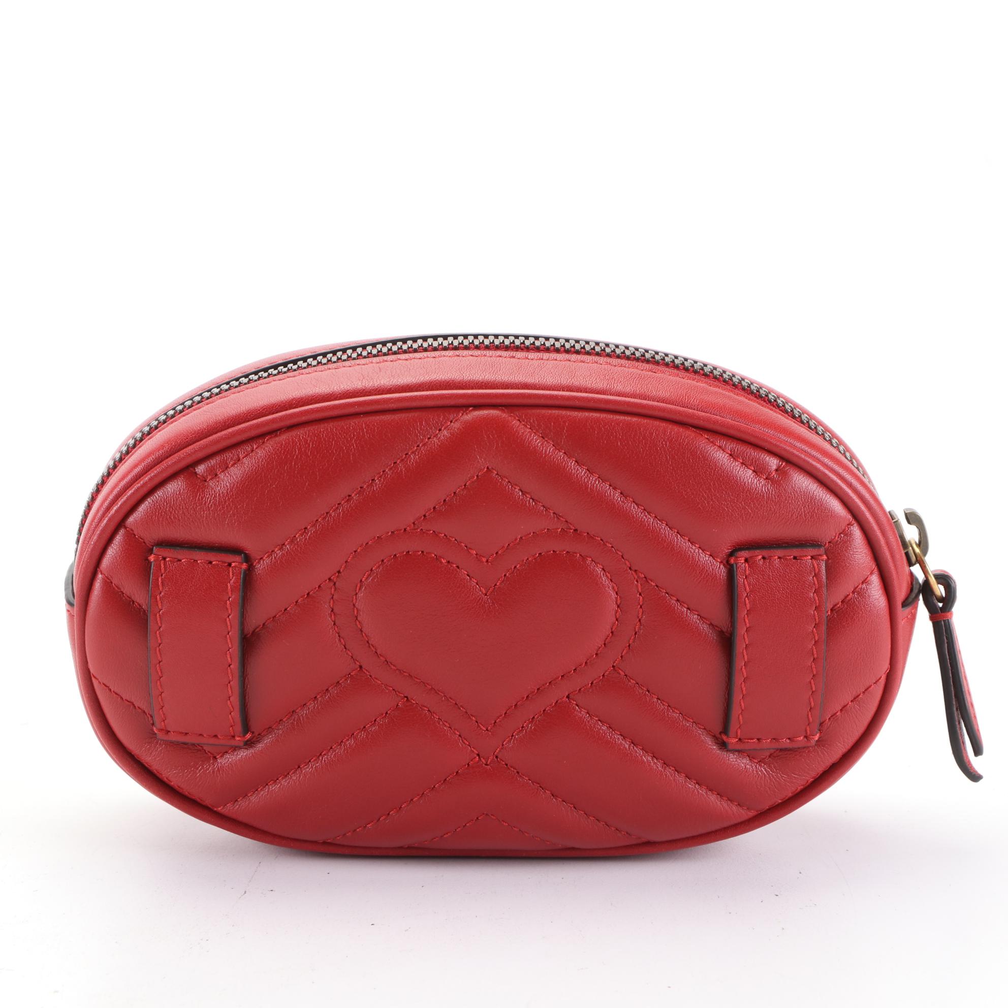 Gucci GG Marmont Belt Bag in Red Matelassé Calfskin Leather