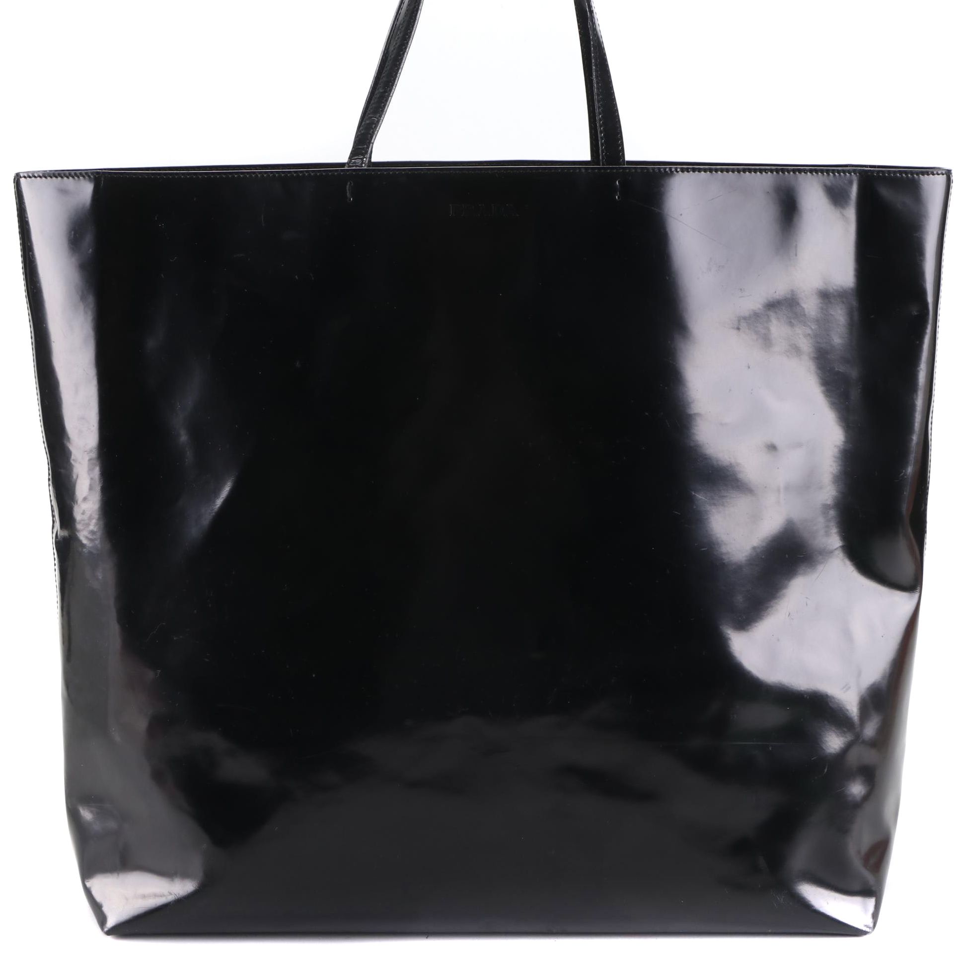 Prada Shopper Tote in Black Spazzolato Polished Leather