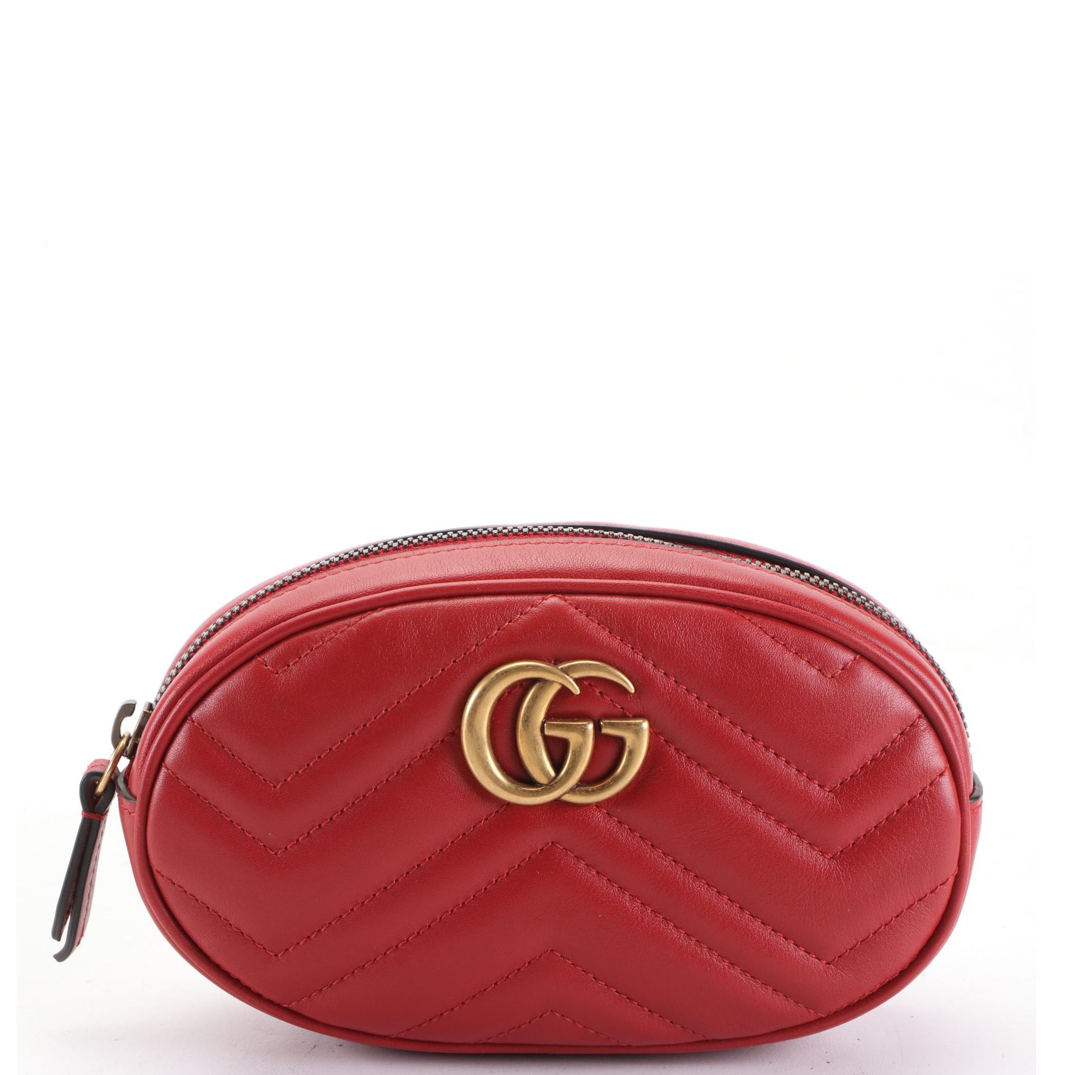 Gucci GG Marmont Belt Bag in Red Matelassé Calfskin Leather