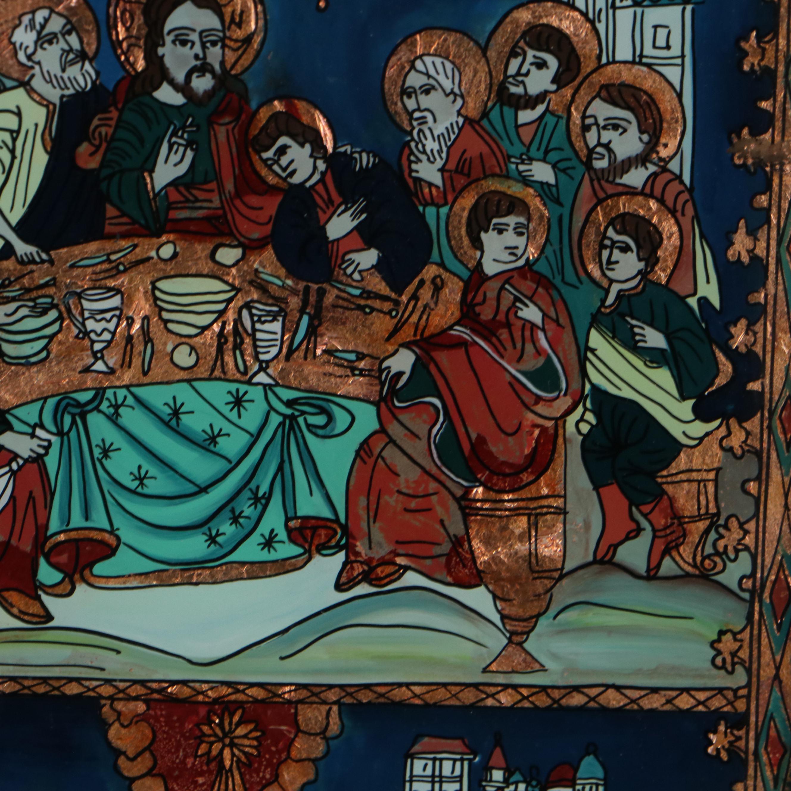 Ioana Corujan Reverse Glass Painting of the Last Supper and Birth of Jesus
