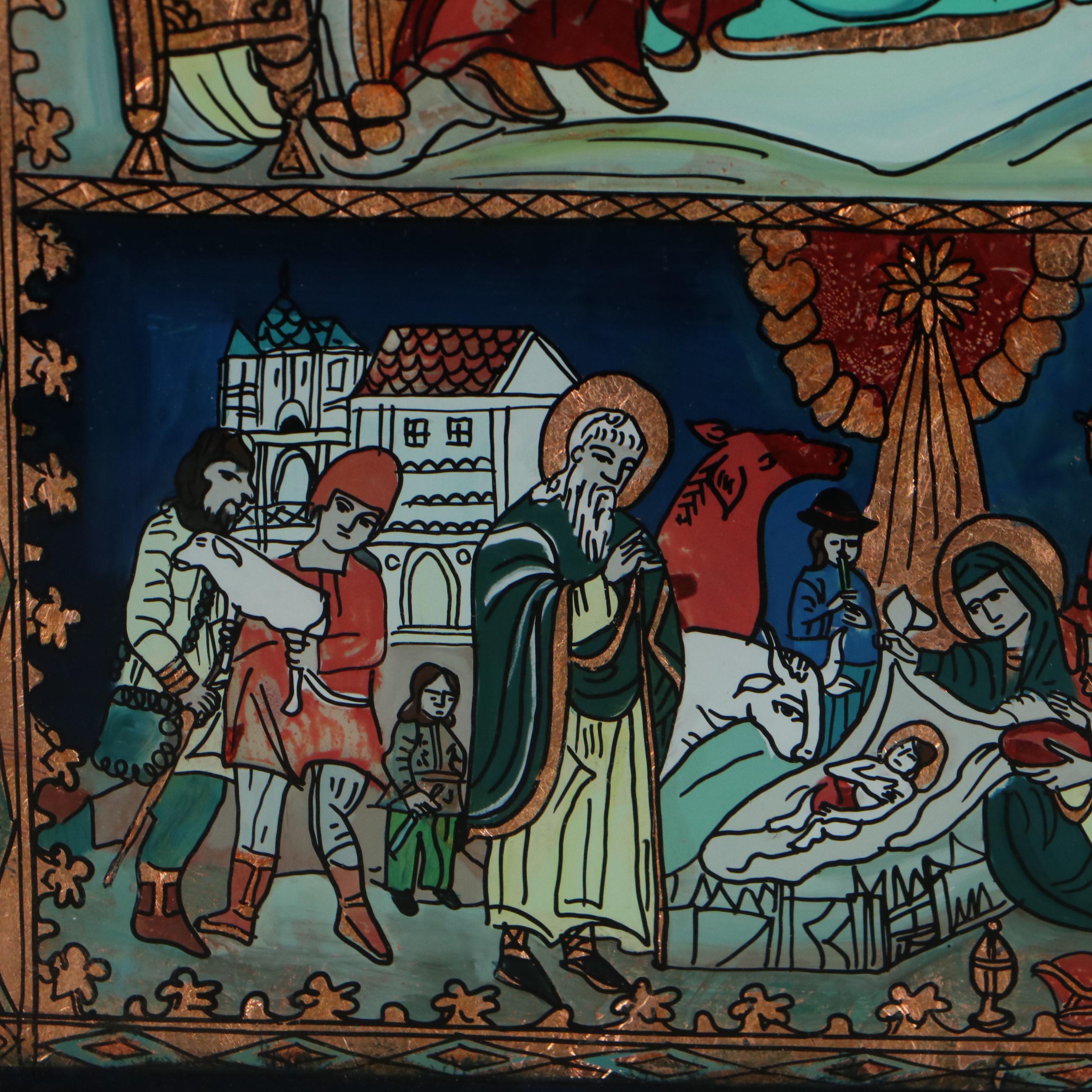 Ioana Corujan Reverse Glass Painting of the Last Supper and Birth of Jesus