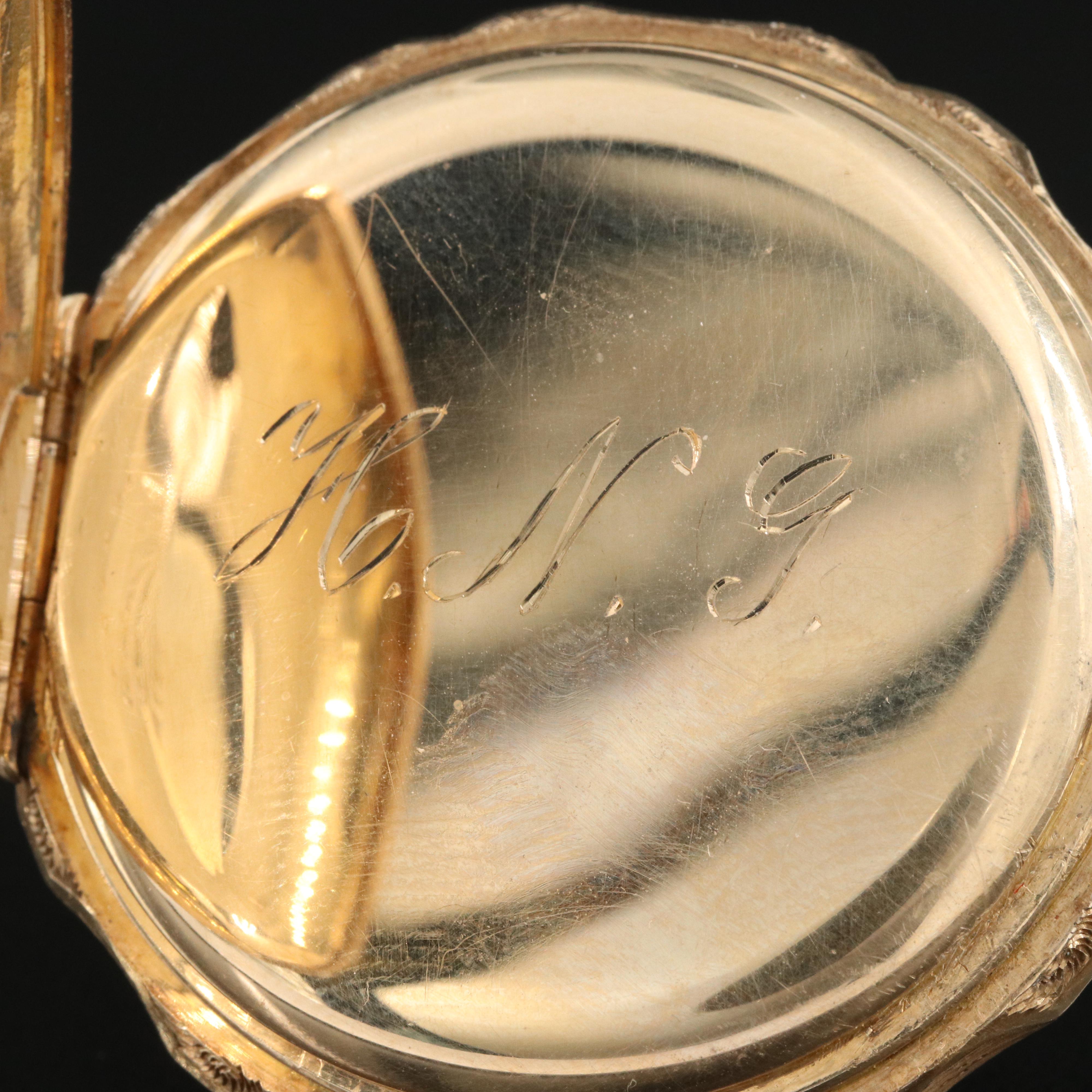 1890 14K Elgin Multi-Colored Scalloped Edge Hunting Case Pocket Watch