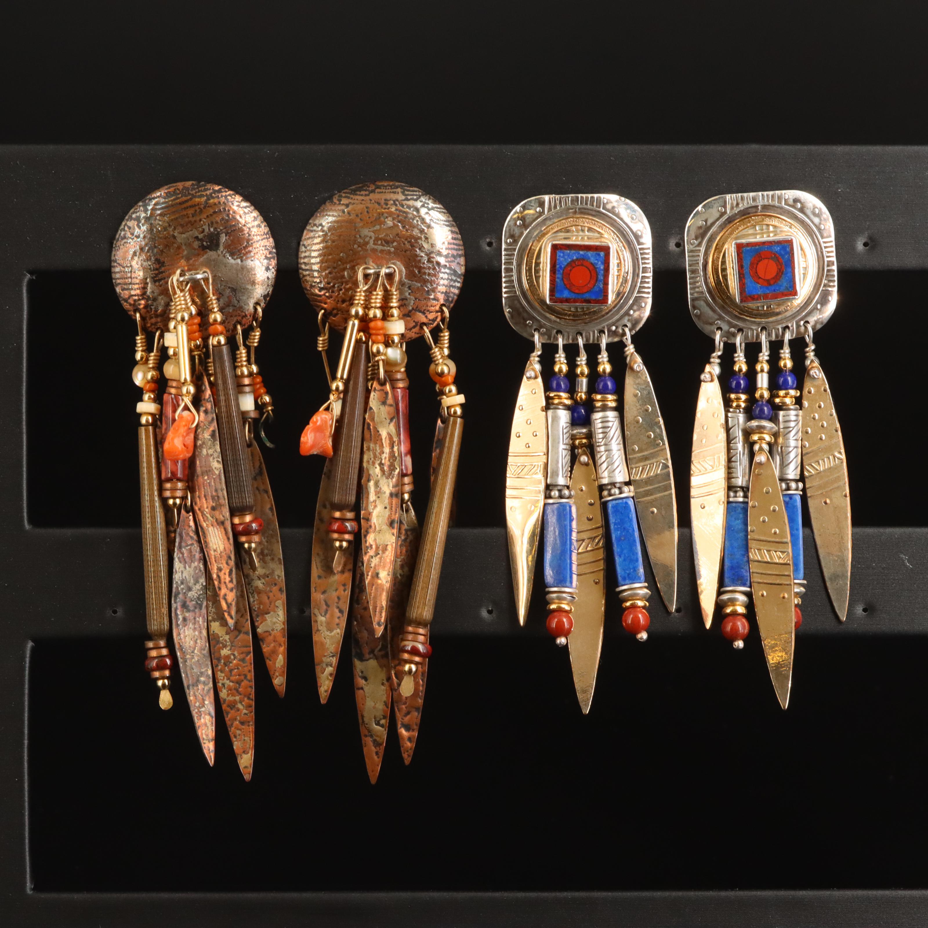 Tabra Tunoa Earrings Including Sterling, Jasper, Lapis Lazuli and Agate