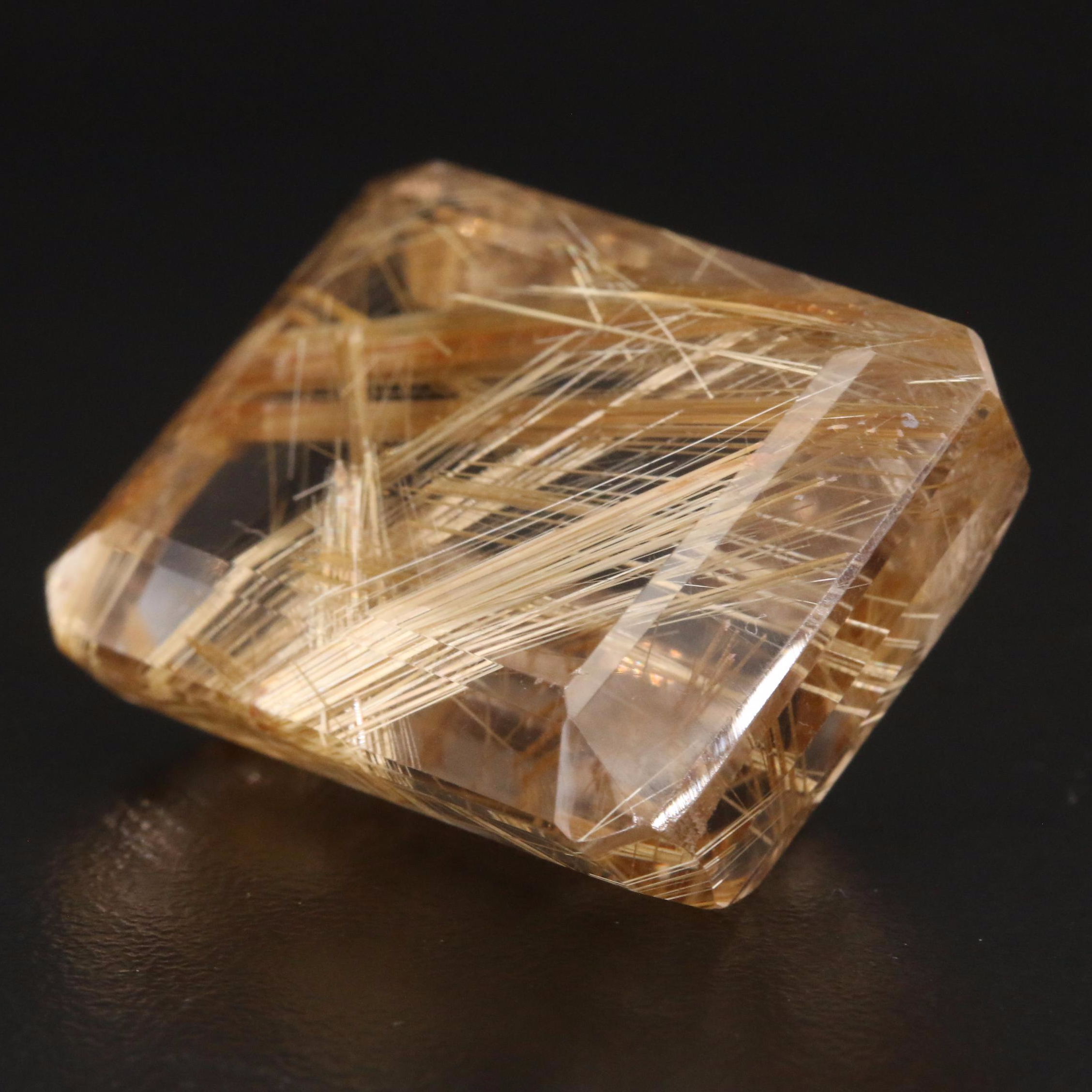 Loose 80.37 CT Cut Cornered Rectangular Faceted Rutilated Quartz